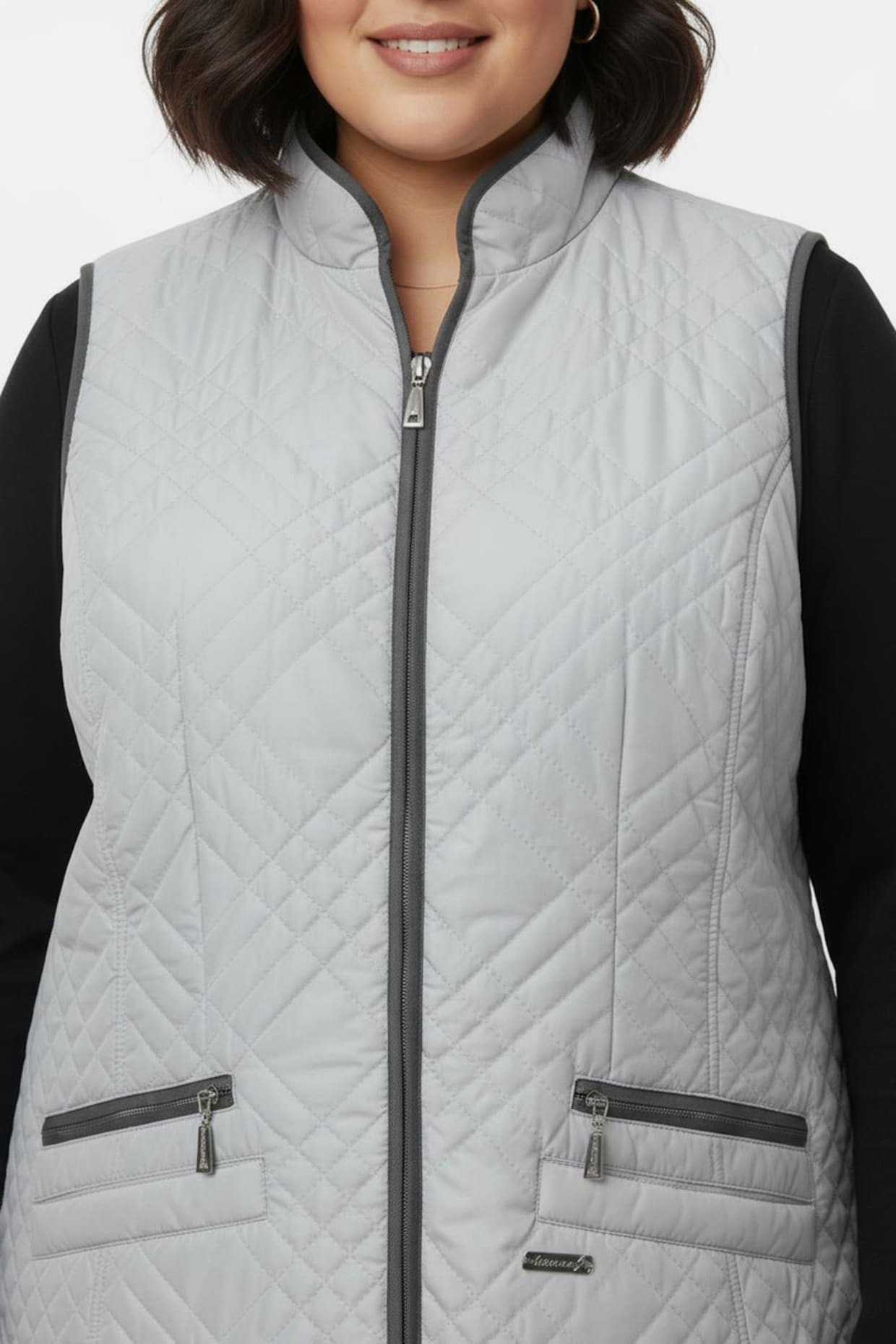 Steppweste mit Reißverschluss-Taschen - hellgrau