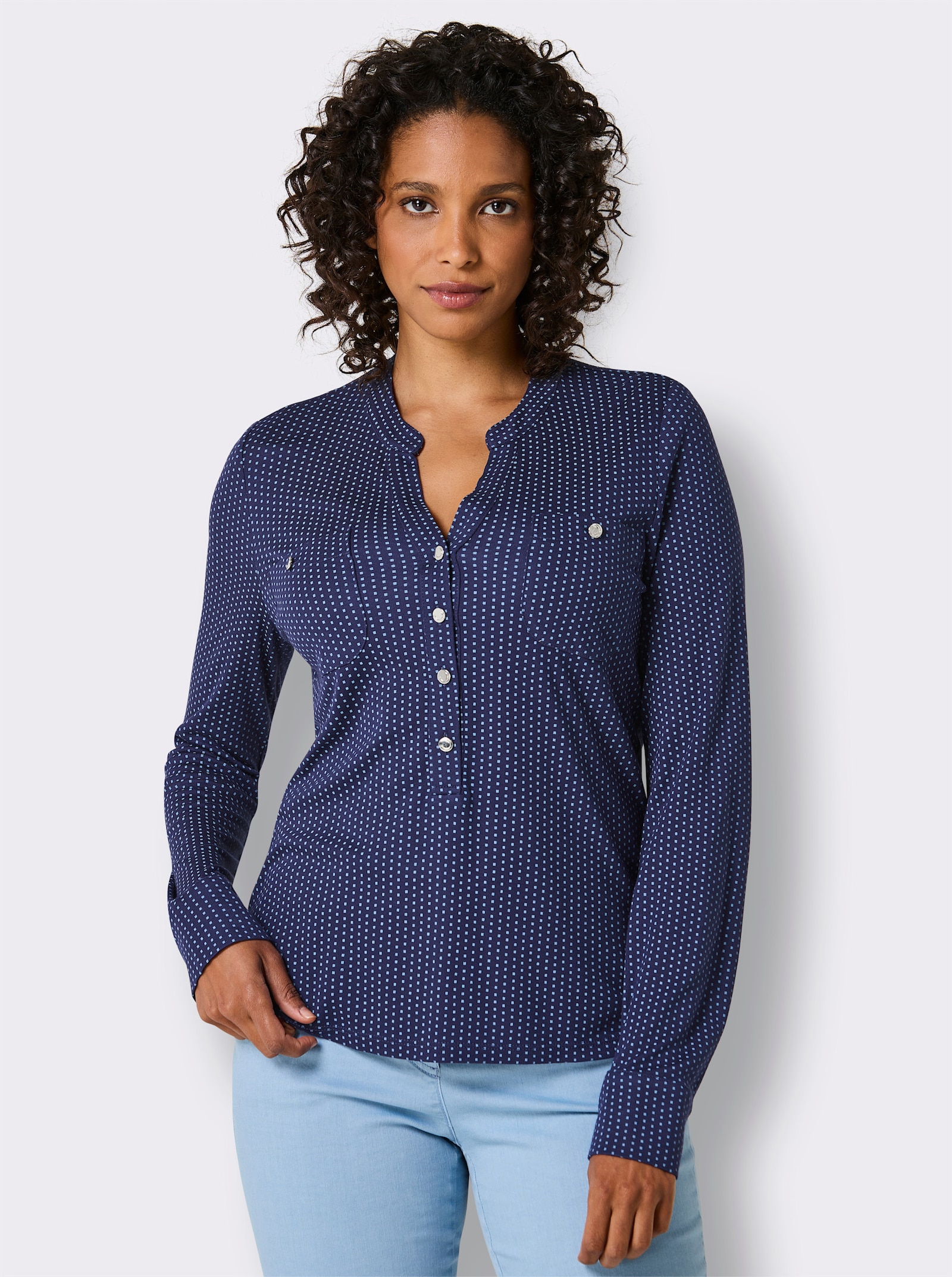 CREATION L PREMIUM Blusenshirt im Minimal-Dessin - marine-mittelblau-bedruckt