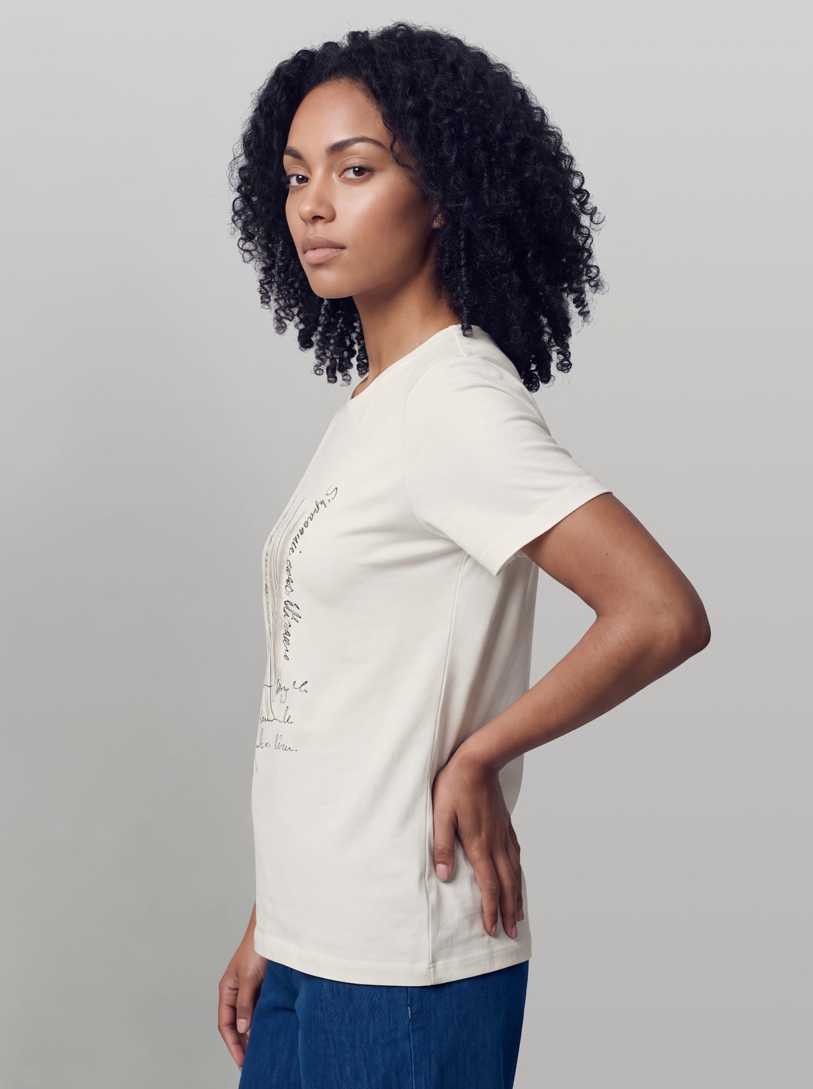 heine T-Shirt mit Feder-Motiv - ecru