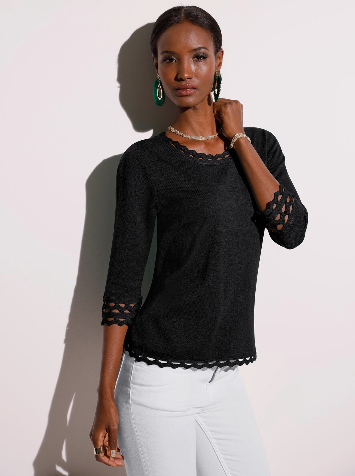 3/4 Arm-Pullover - schwarz