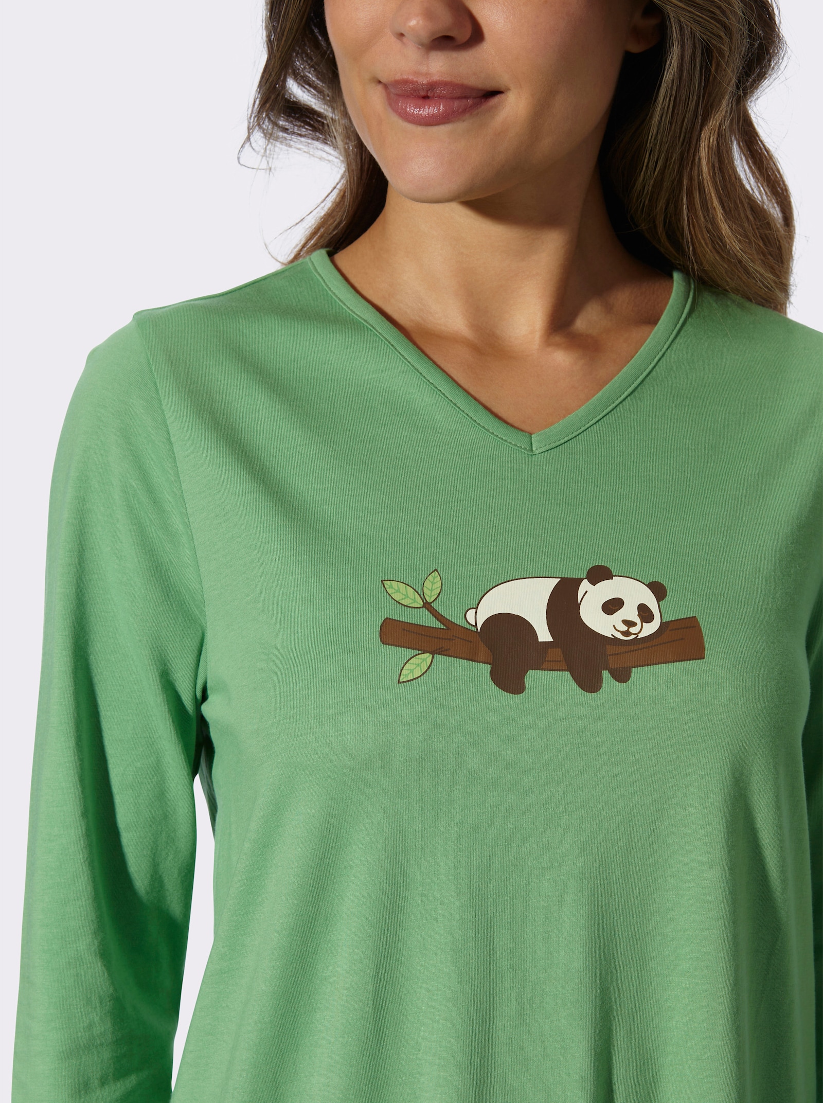Nachthemden mit platziertem Panda-Print - ecru + apfel