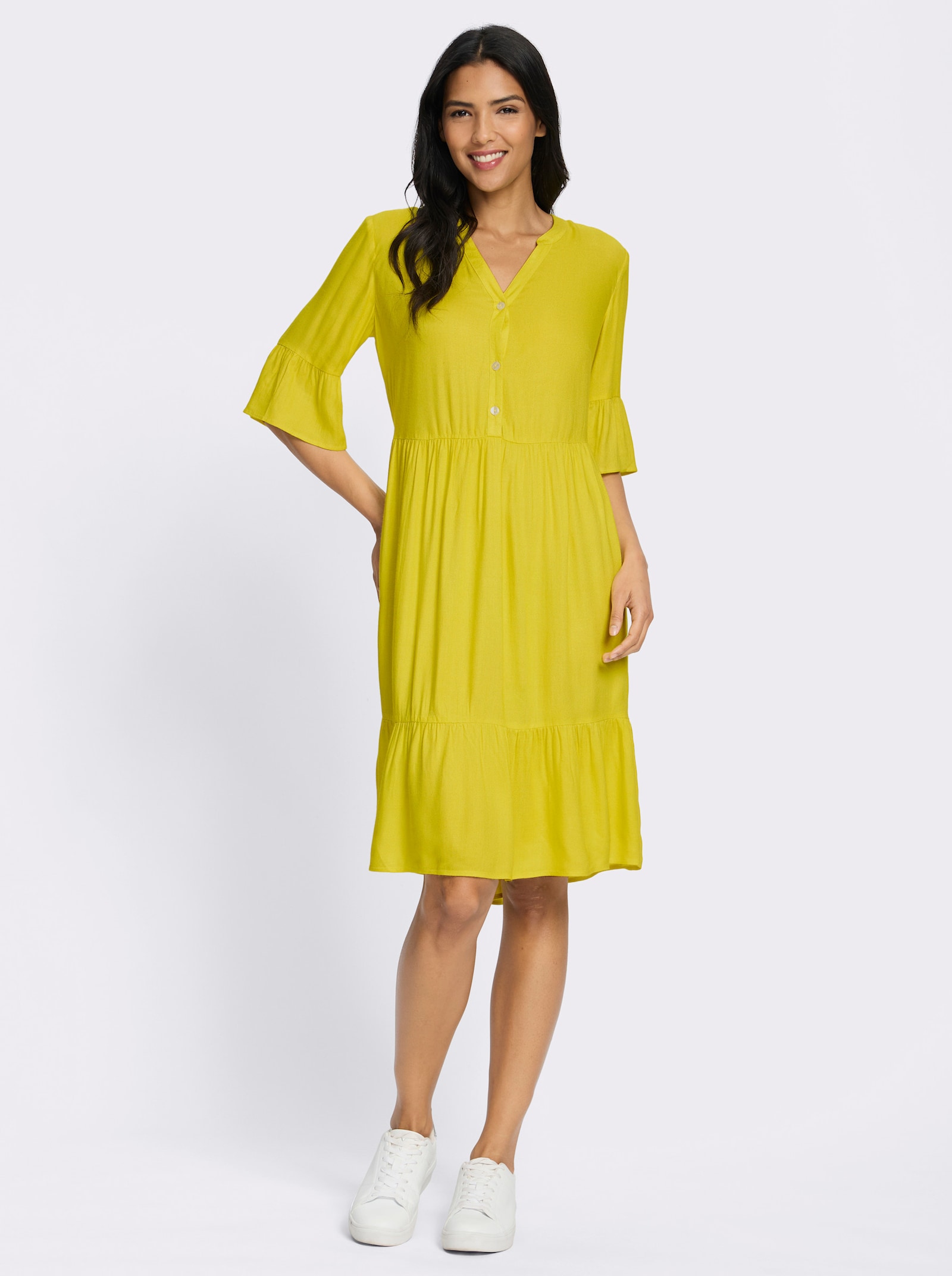 Tunikakleid in Stufenform, reine Viskose - limone