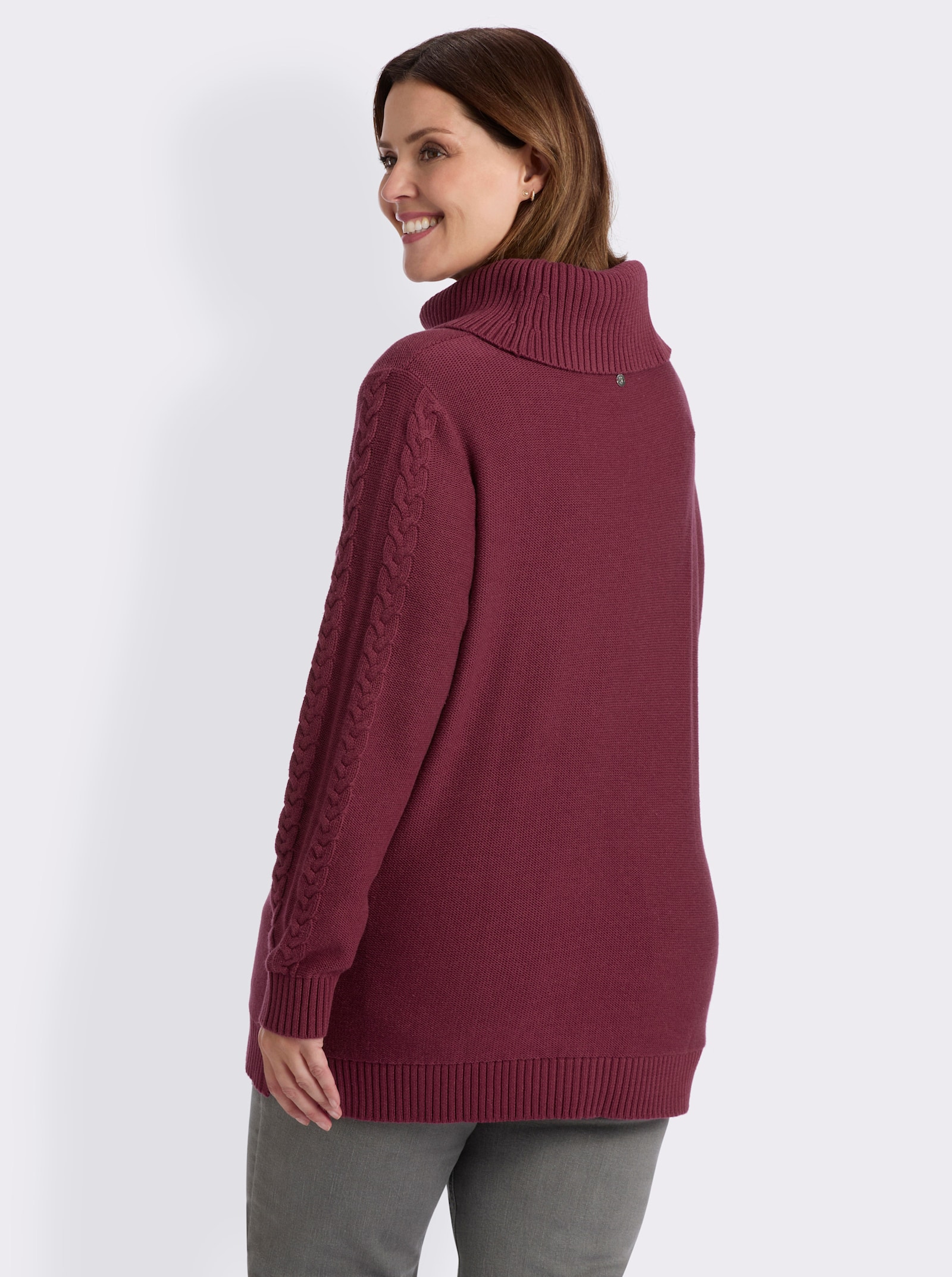 sheego Strickpullover mit Zopf- und Rautenmuster - bordeaux