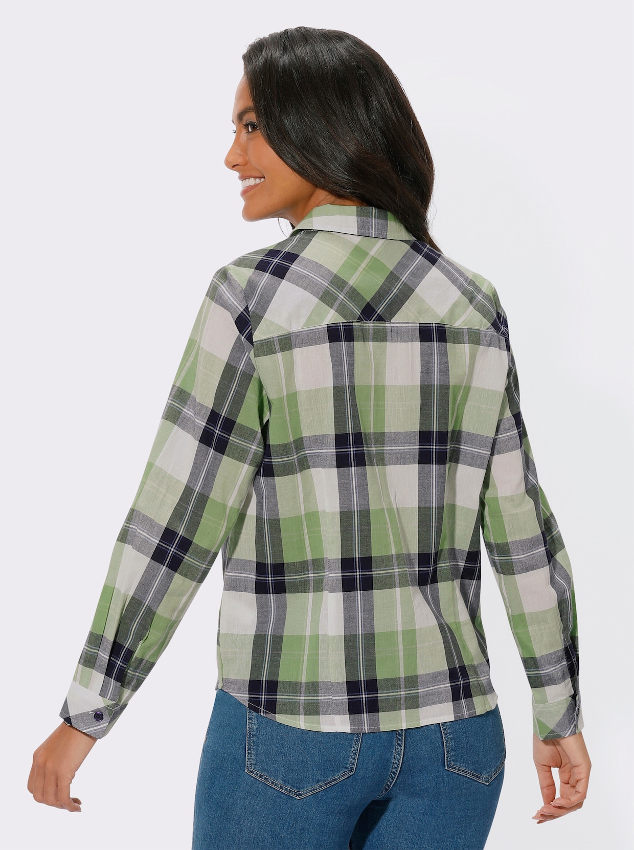 Karobluse - eucalyptus-marine-kariert
