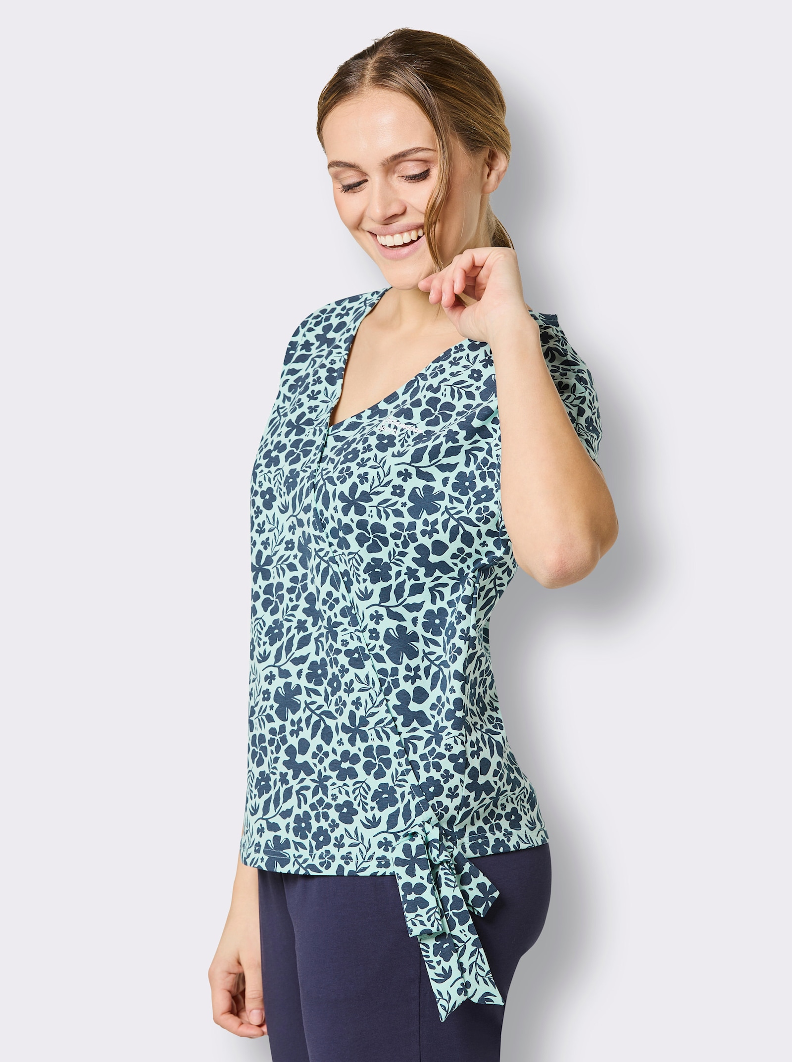 Catamaran Sports Funktionsshirt in Wickel-Optik - dunkelblau-mint-gemustert