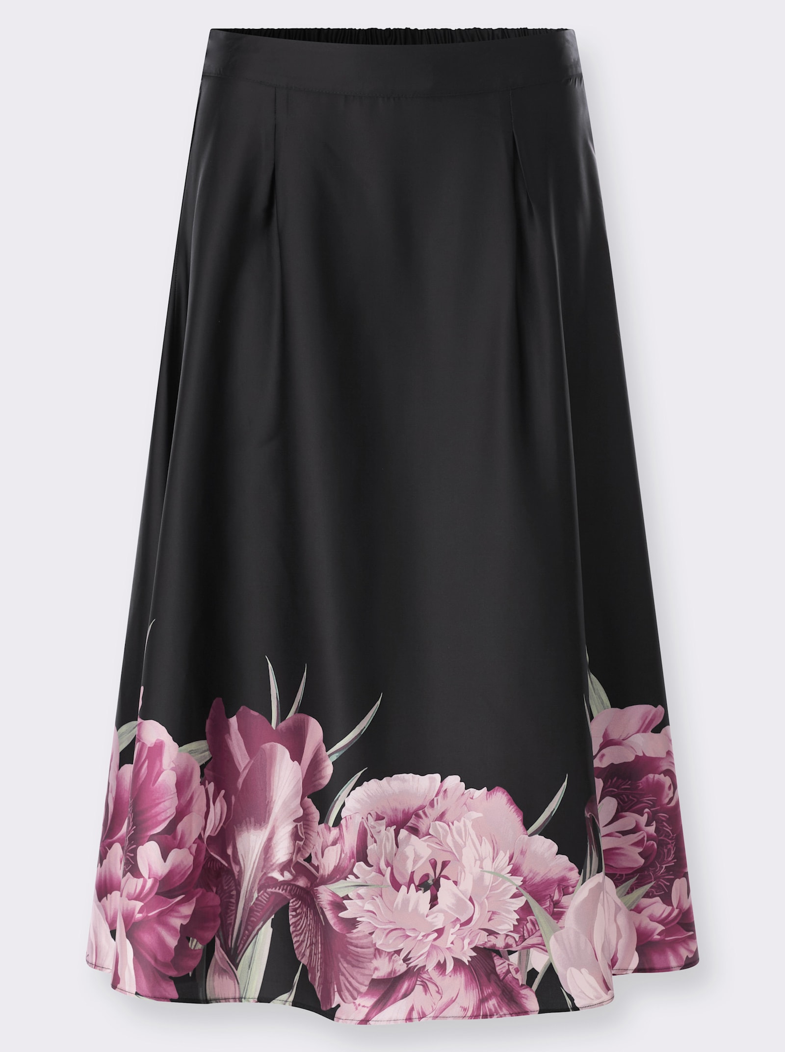 Webrock mit Rundum-Dehnbund - schwarz-hortensie-bedruckt