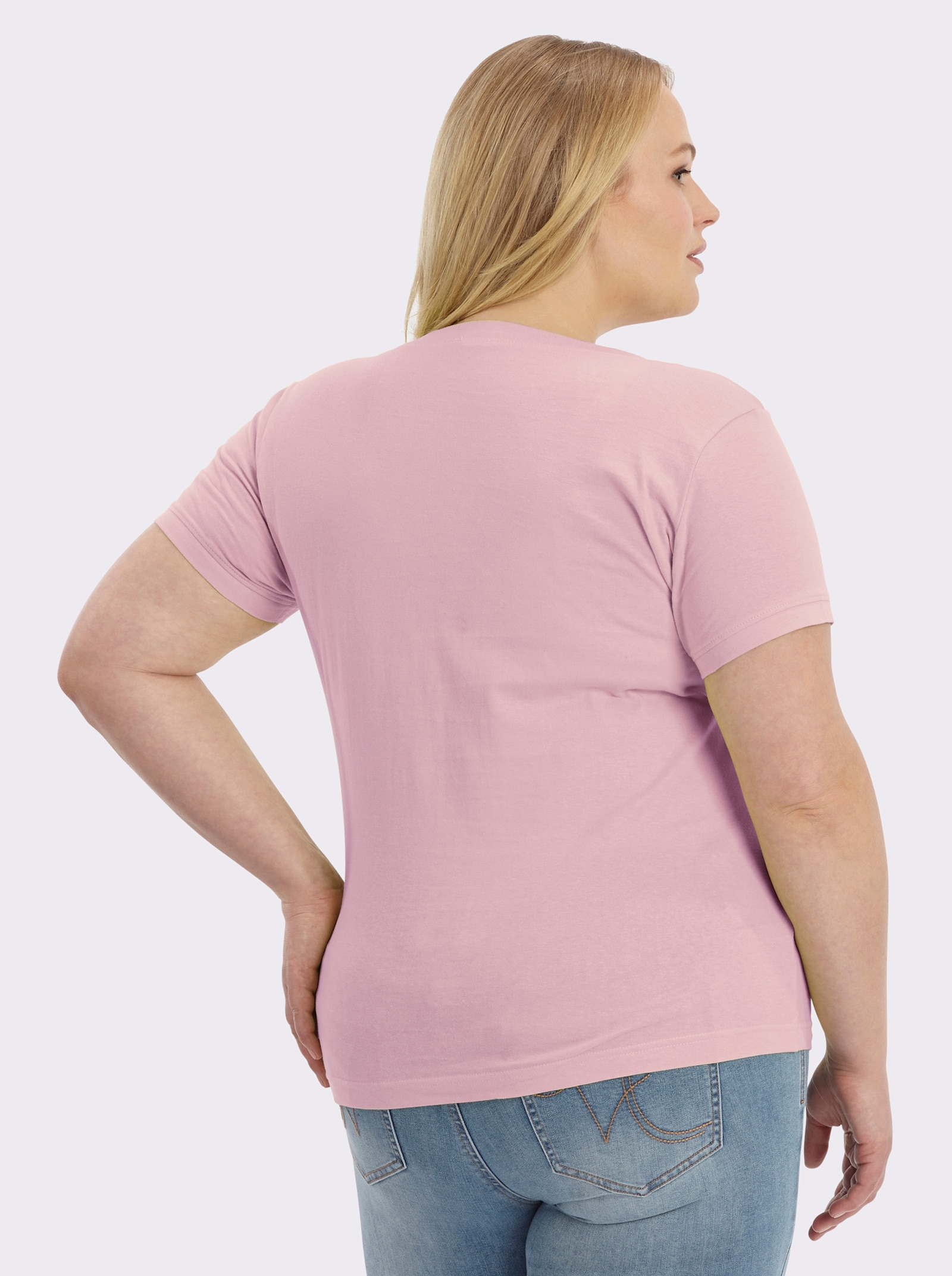 Kurzarmshirt mit Karree-Ausschnitt - rosé