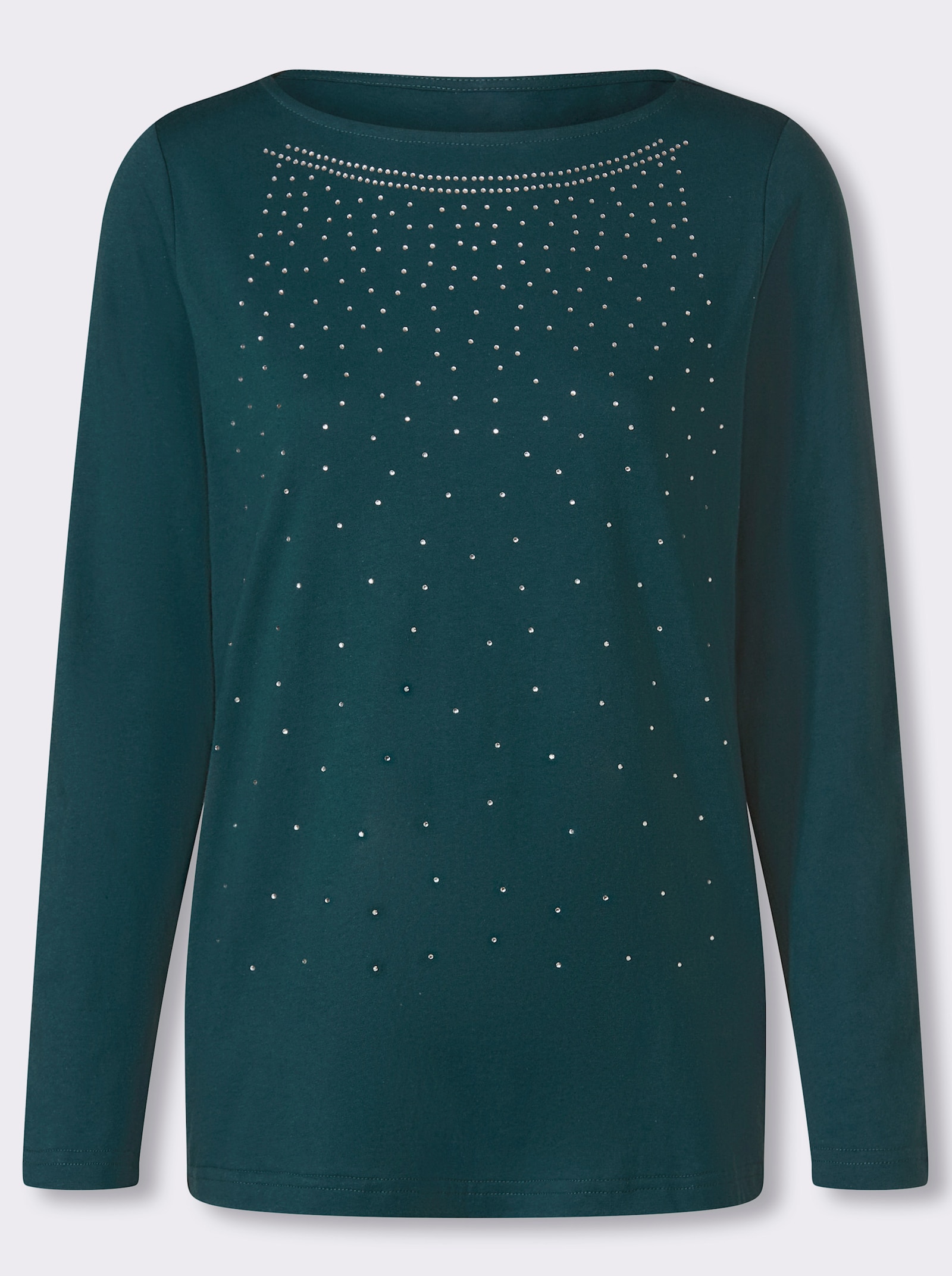 Langarmshirt mit Glitzersteinchen - petrol