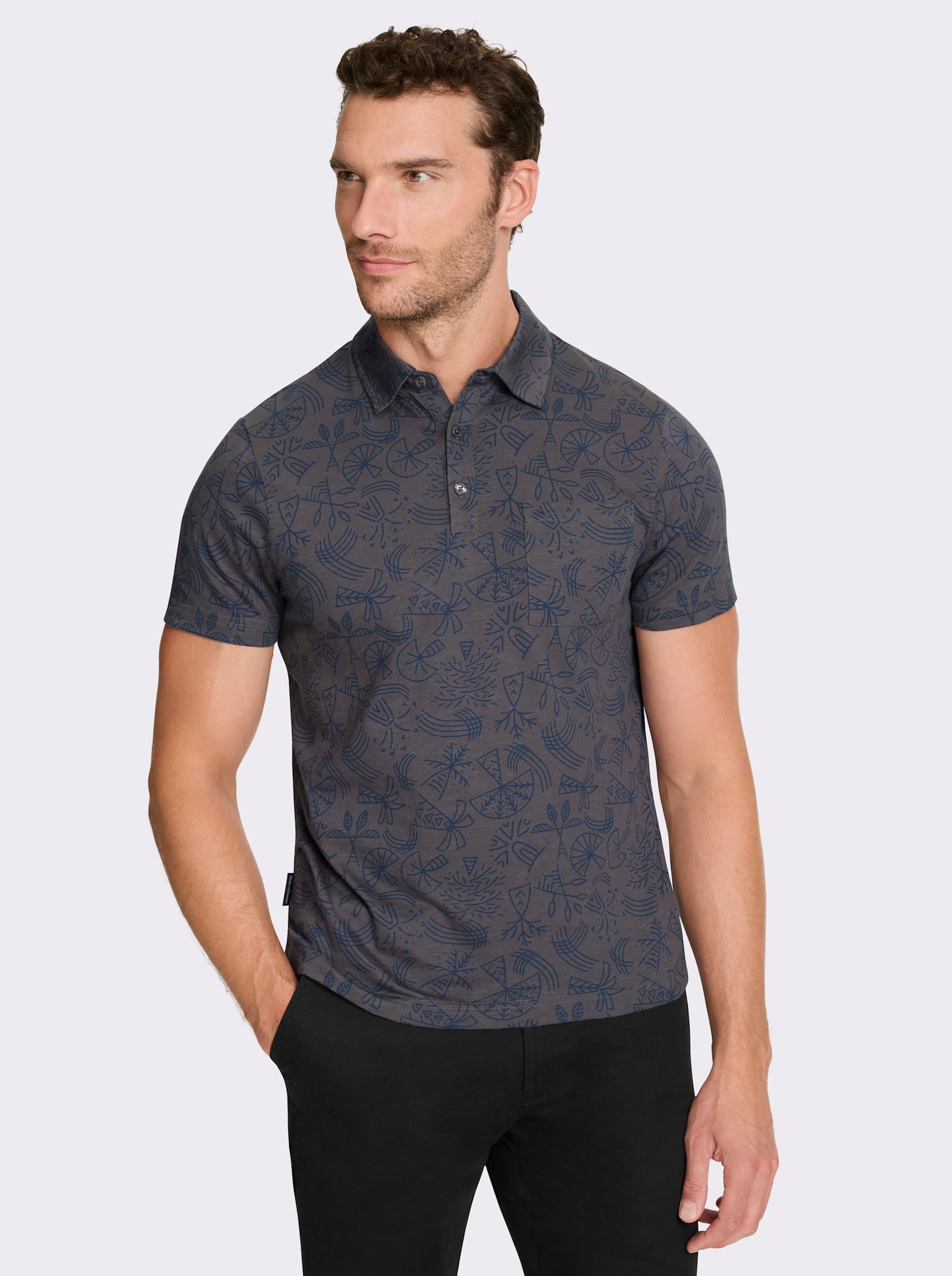 Marco Donati Shirt met korte mouwen en print rondom - antraciet gedessineerd