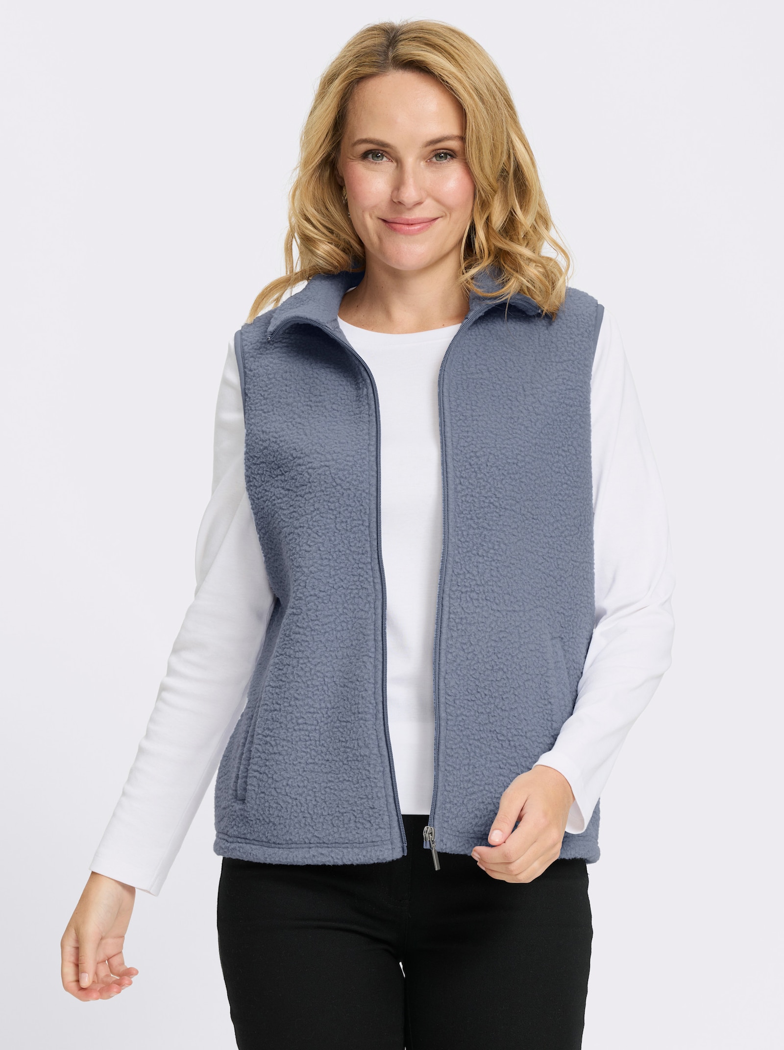 Fleeceweste mit Stehkragen - taubenblau