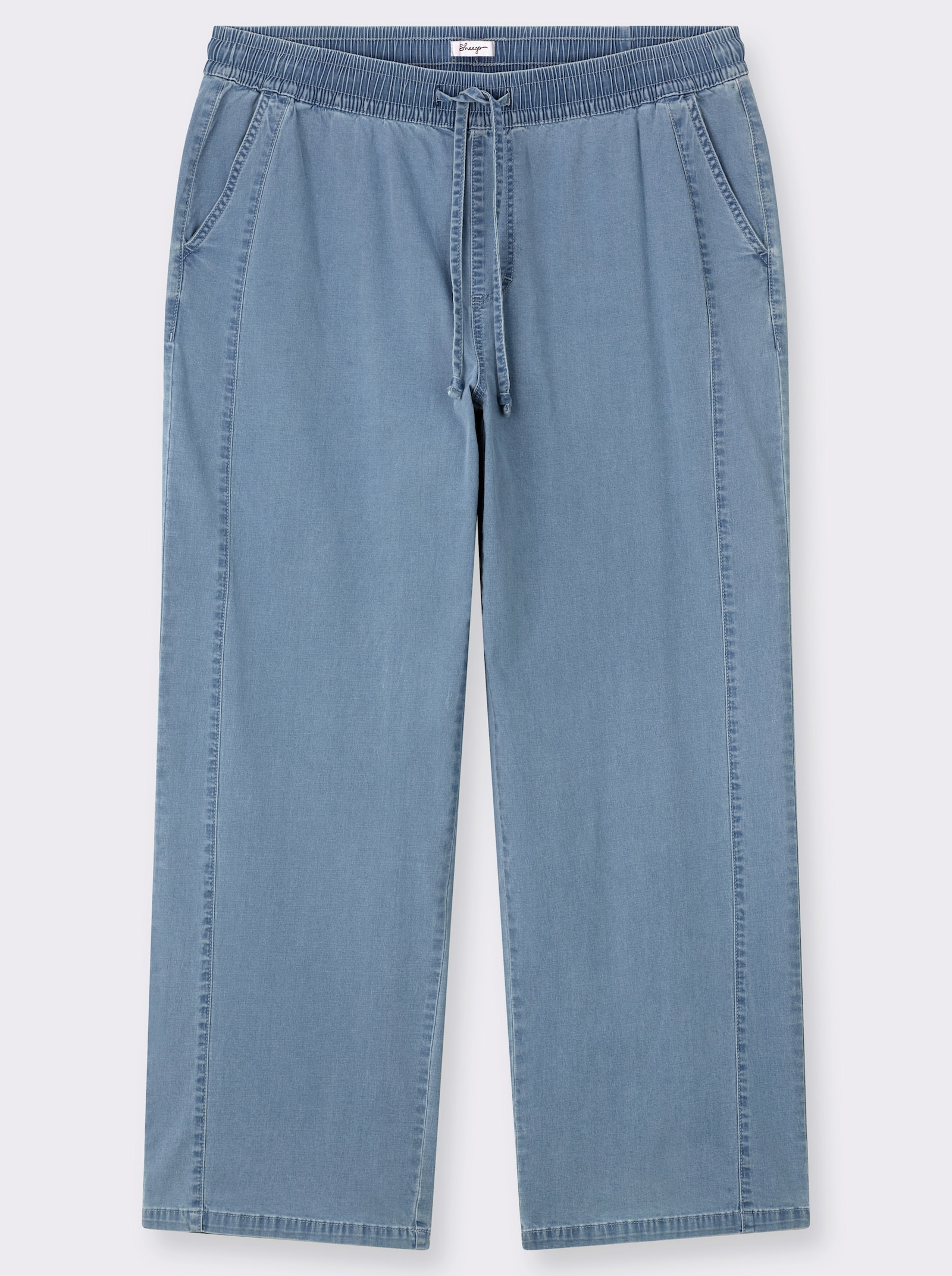 sheego Broek met wijde pijpen en bindceintuur - blue-bleached