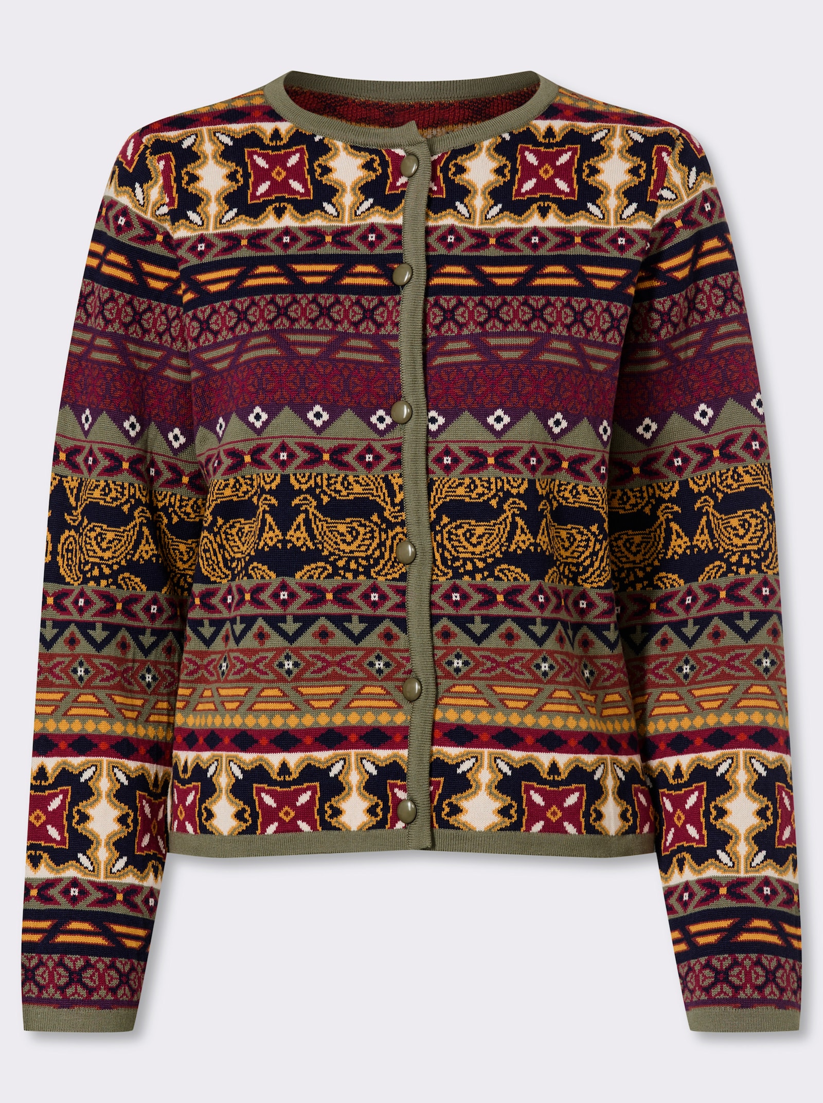 heine Jacquardvest in bonte kleurenmix - marine/oker gedessineerd