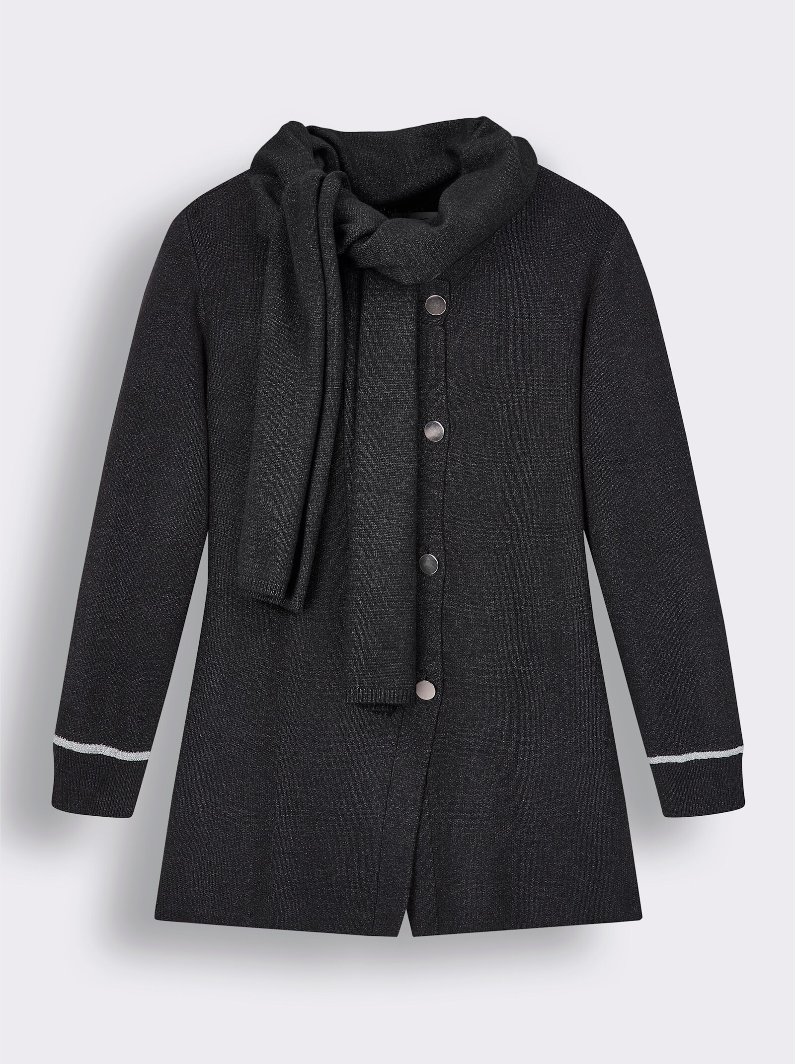 sheego Strickjacke mit Glanzgarn - schwarz-anthrazit-meliert