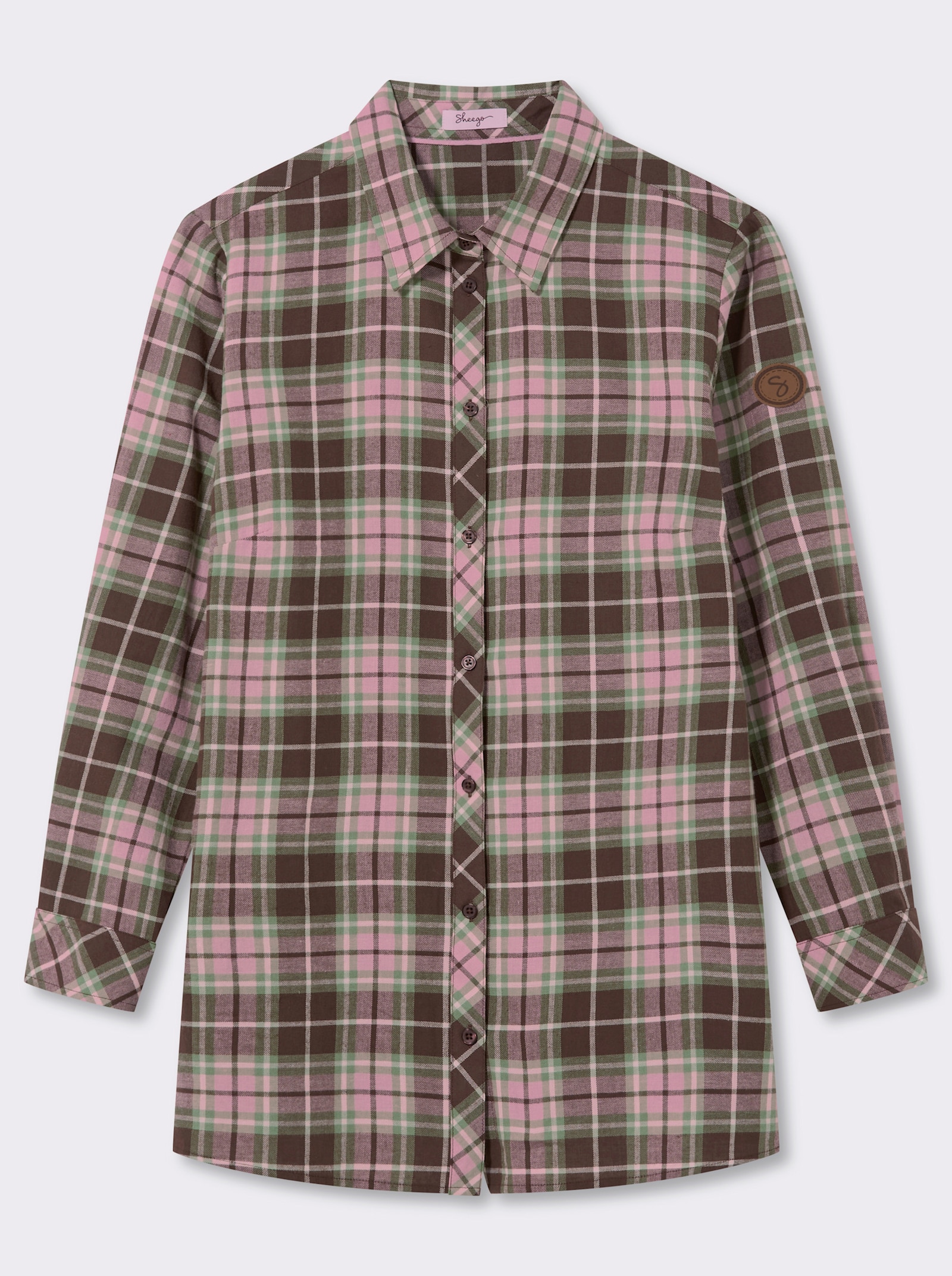 sheego Karobluse in angerauter Flanell-Qualität - schoko-hortensie-kariert