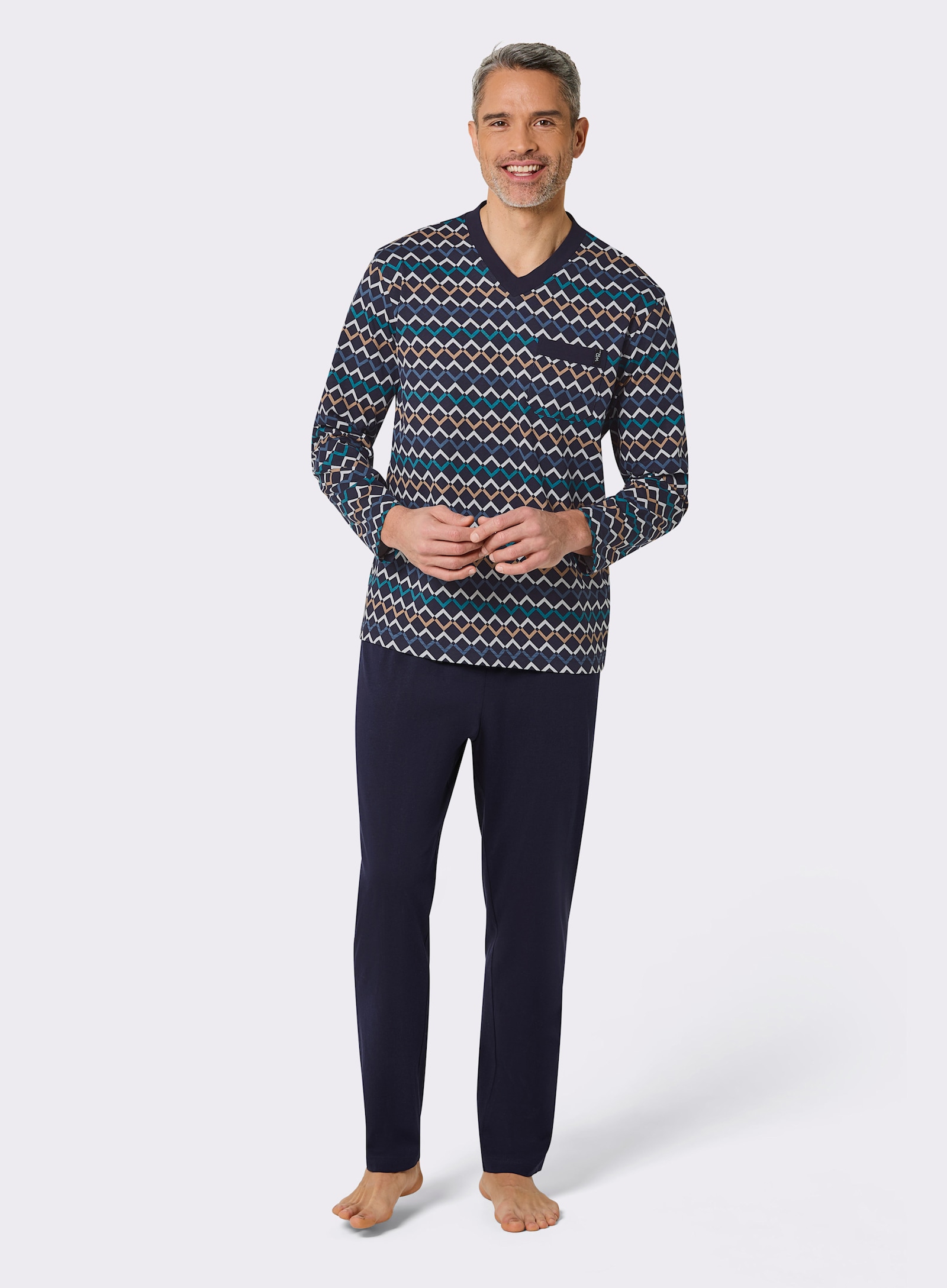 wäschepur men Schlafanzüge - marine-bedruckt + camel-bedruckt