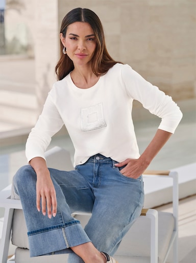 heine Langarmshirt mit Glitzersteinchen - ecru