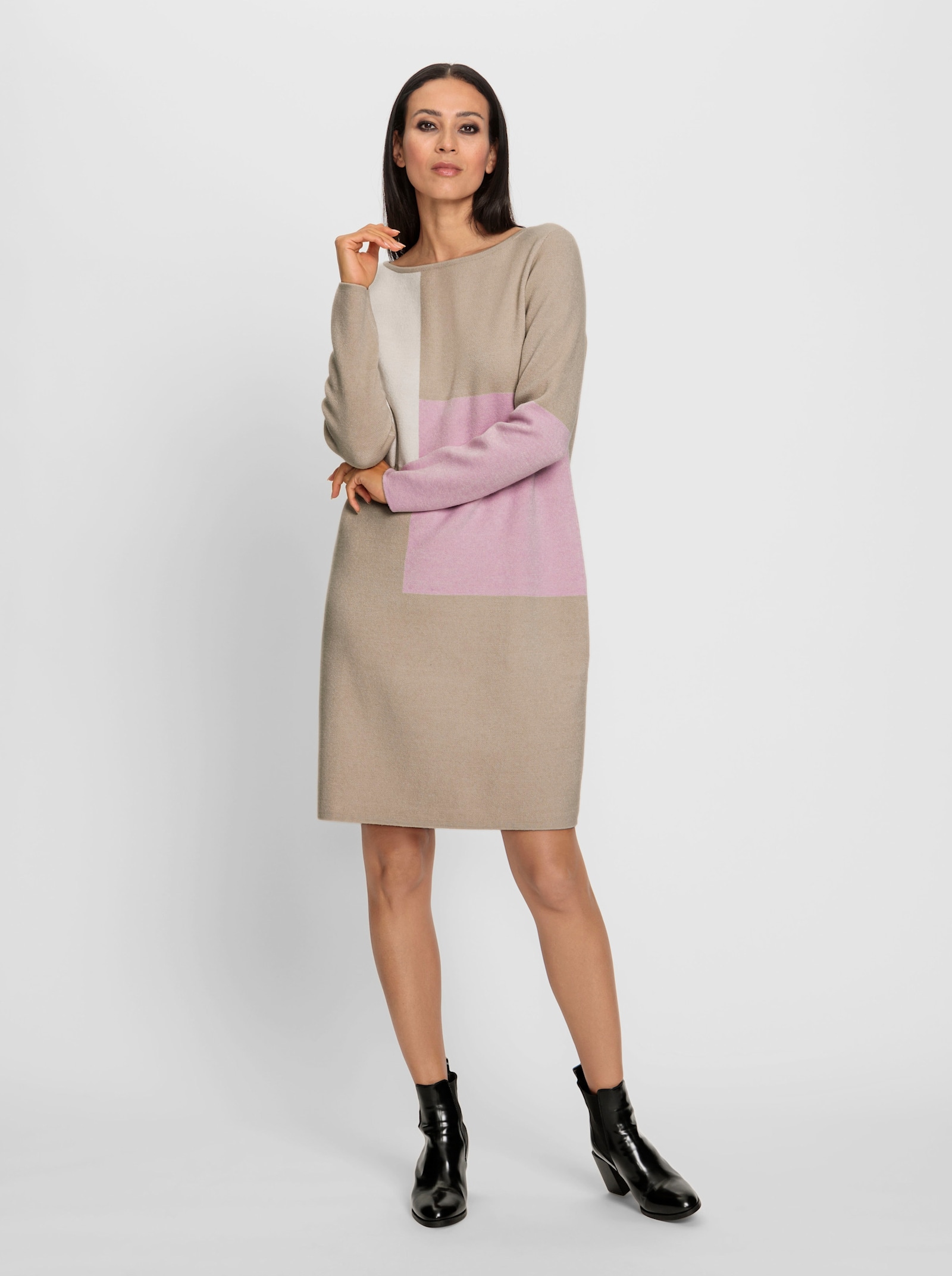 heine Strickkleid in Colour-Blocking-Dessin - beige-ecru-gemustert