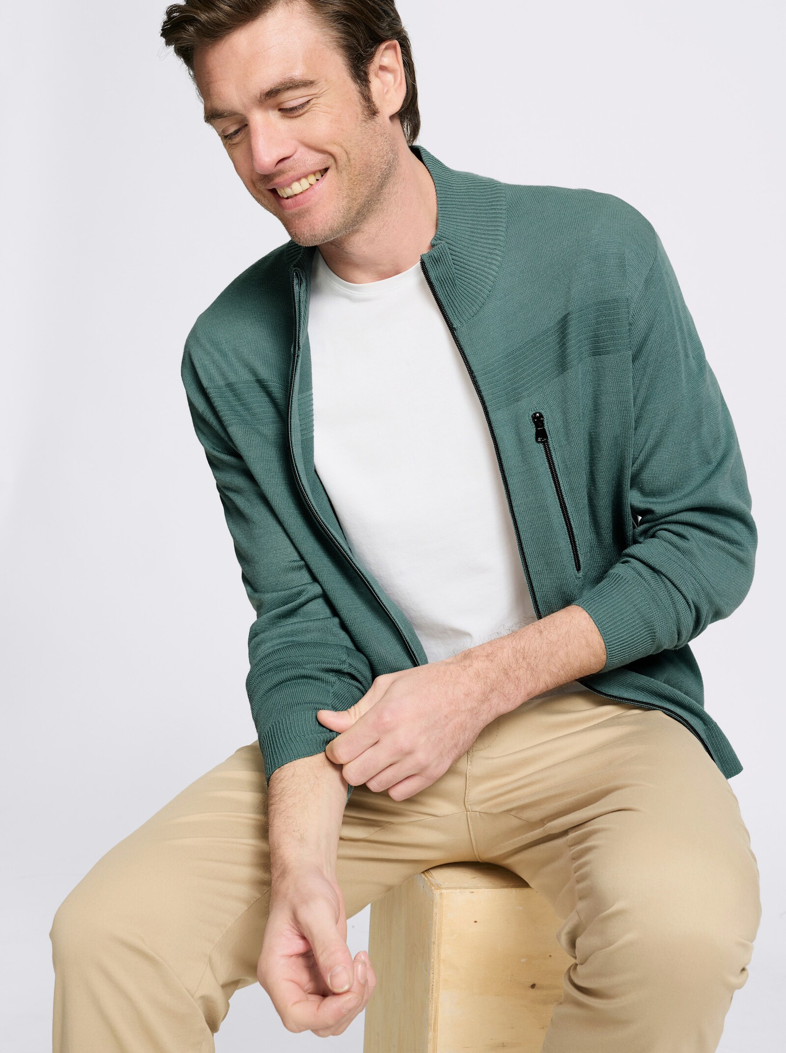 Catamaran Strickjacke mit Reißverschluss-Brusttasche - jade