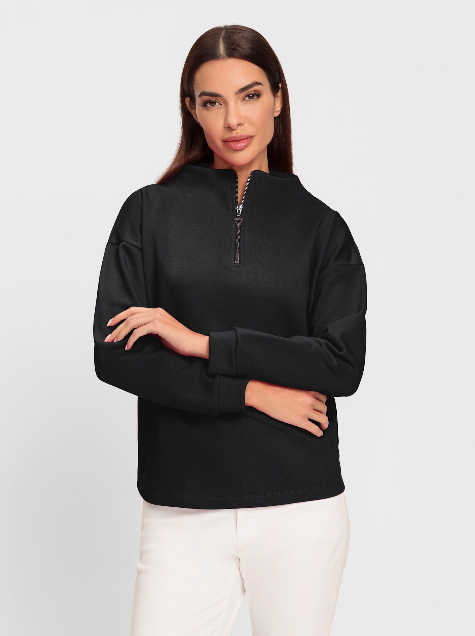 heine Langarmshirt mit Stehkragen - schwarz