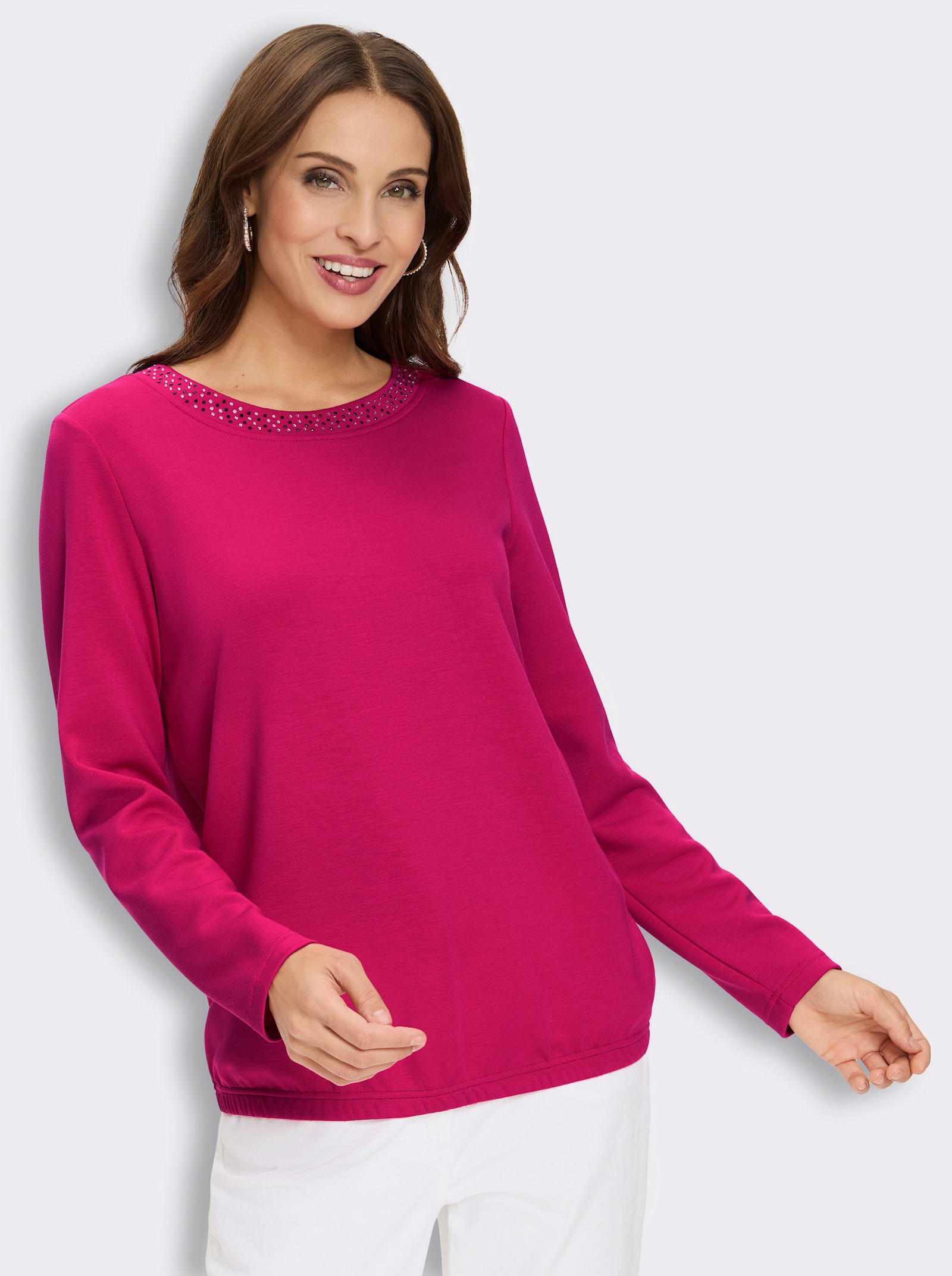 Sweatshirt mit Glitzersteinchen - pink