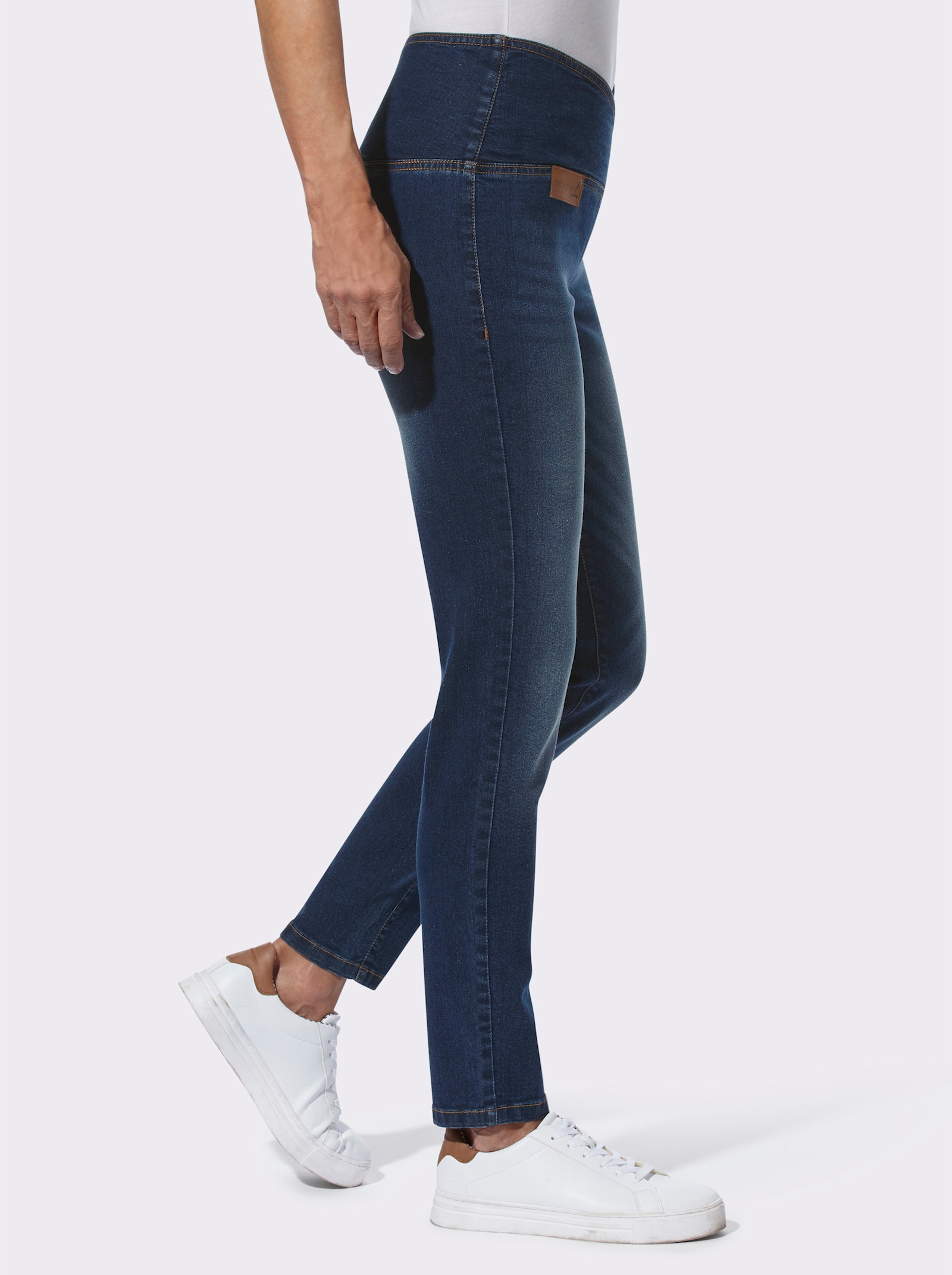 Stretch-Jeans mit überlappendem Bund - blue-stone-washed