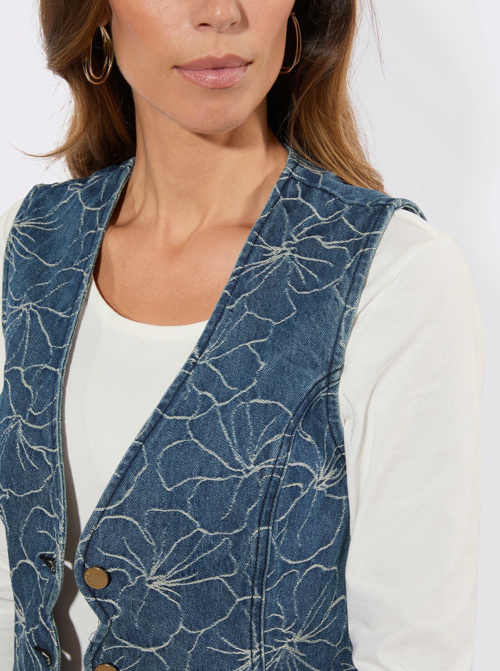 Jeansweste im Jacquard-Muster - blue-stone-washed-gemustert