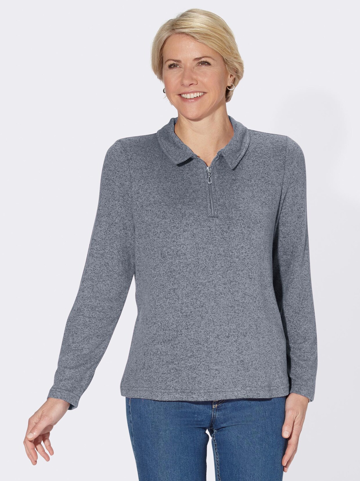 Langarm-Poloshirt - bleu-meliert