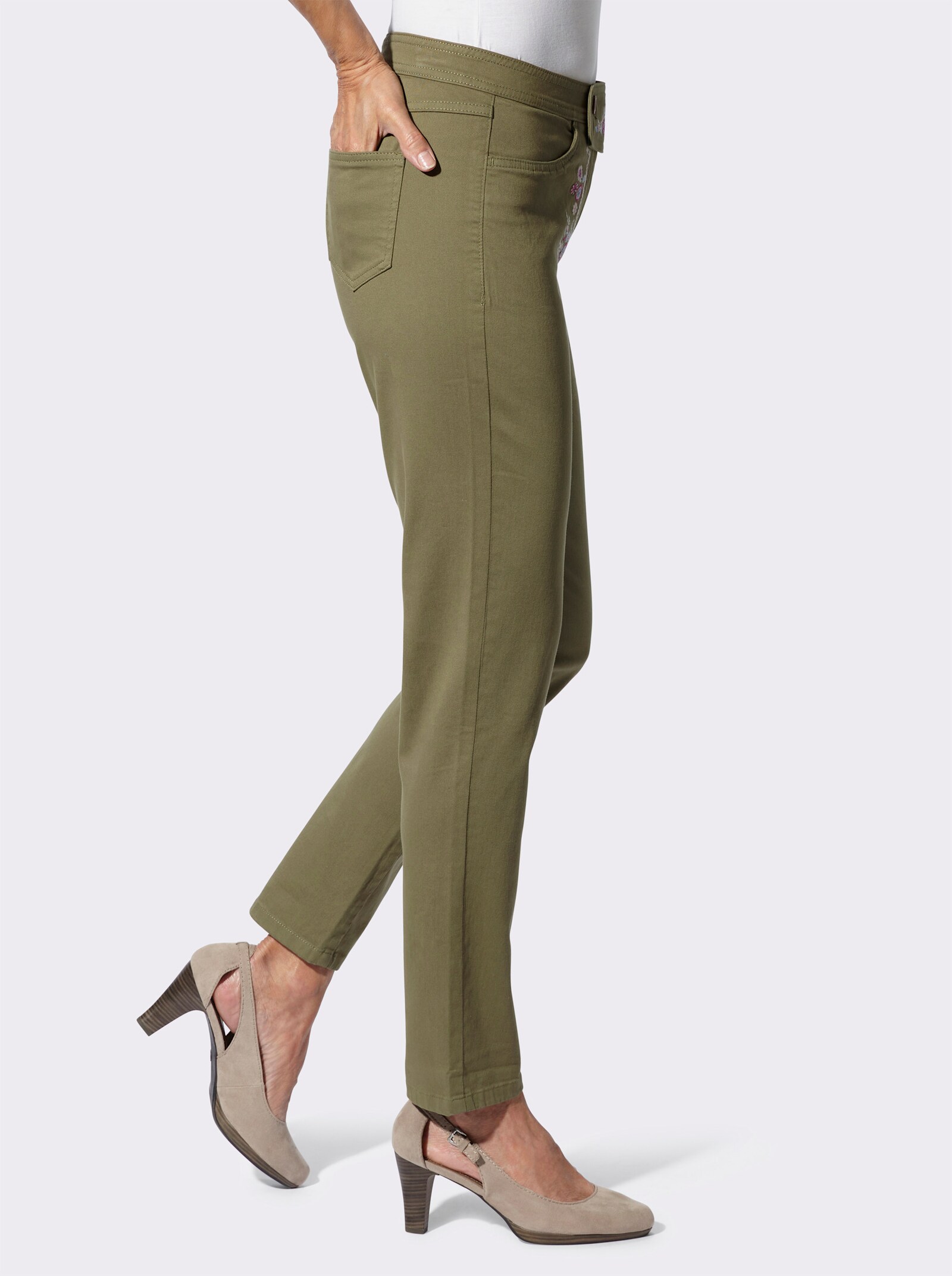 Trachtenjeans Zierriegel am Bund - oliv