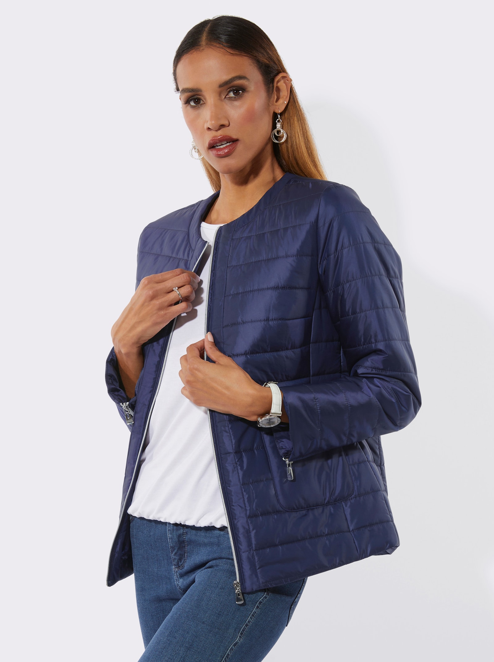 Steppjacke mit Reißverschluss am Ärmel - marine