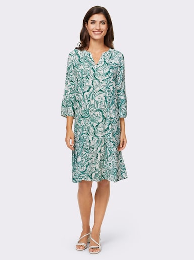 heine Druckkleid mit Volant-Ärmeln - smaragd-weiß-bedruckt