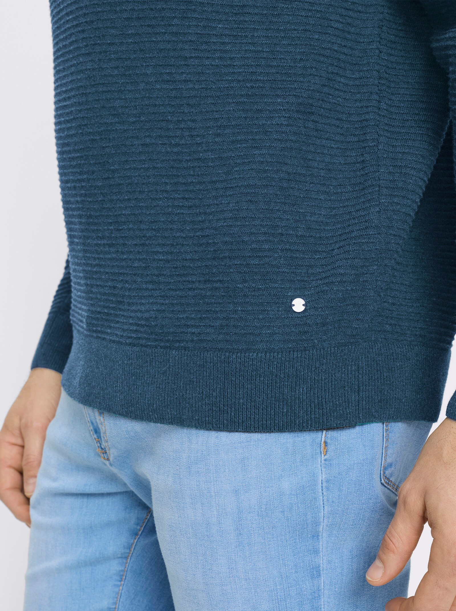 Marco Donati Rundhalspullover mit Linksstrick-Muster - jeansblau-meliert