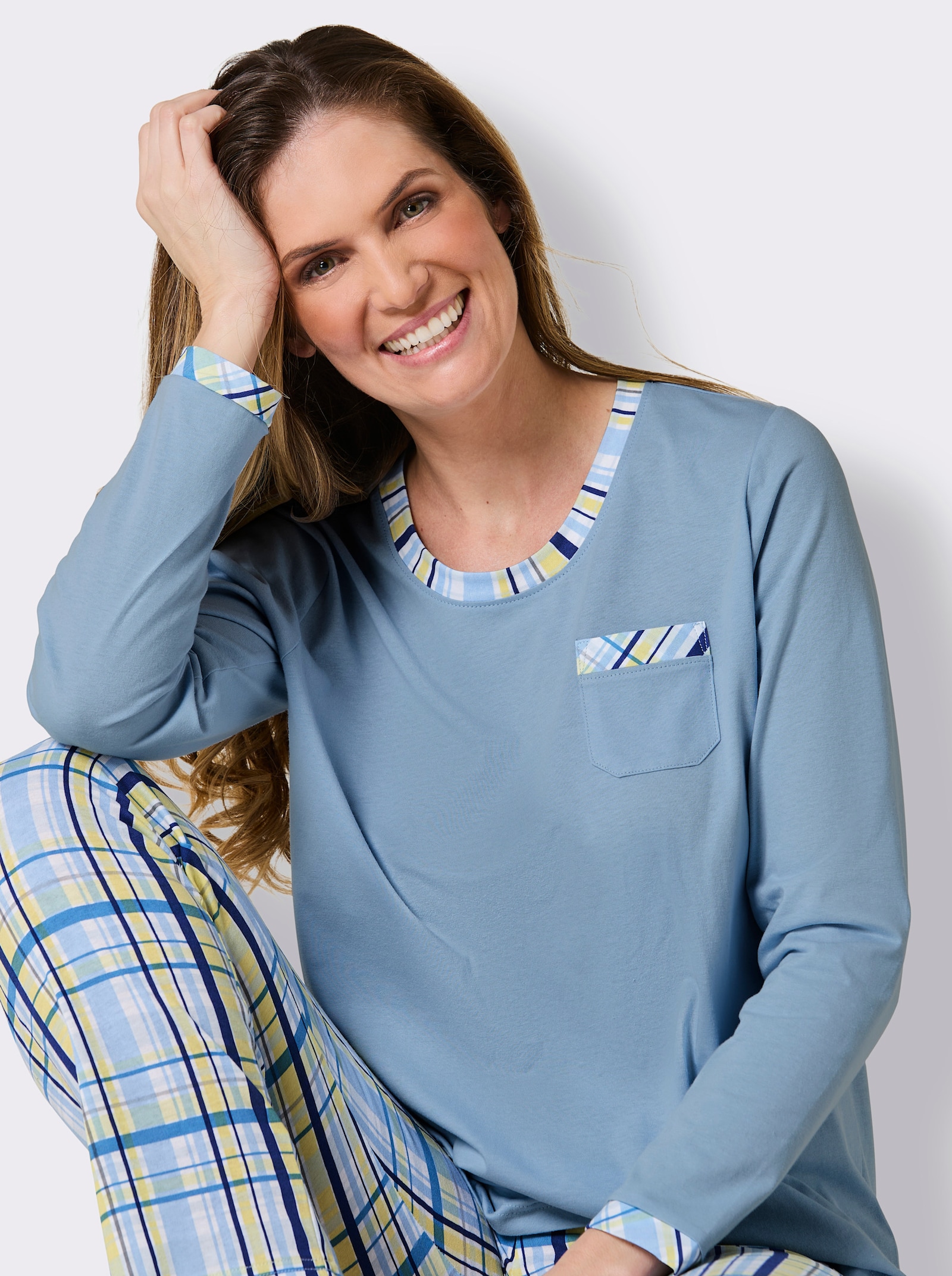 wäschepur Schlafanzug - eisblau-weiß-bedruckt