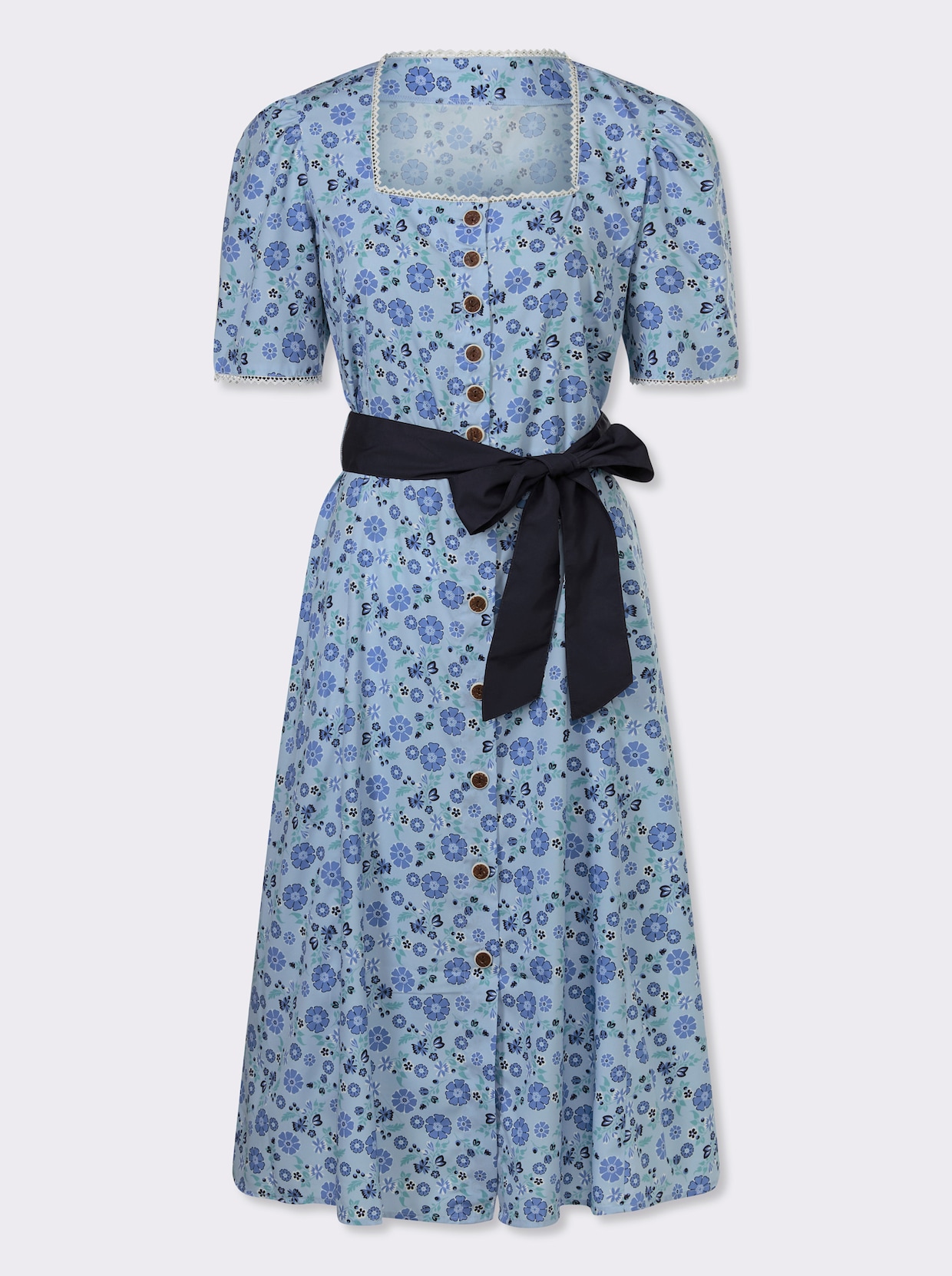 Trachtenkleid - hellblau-marine-bedruckt