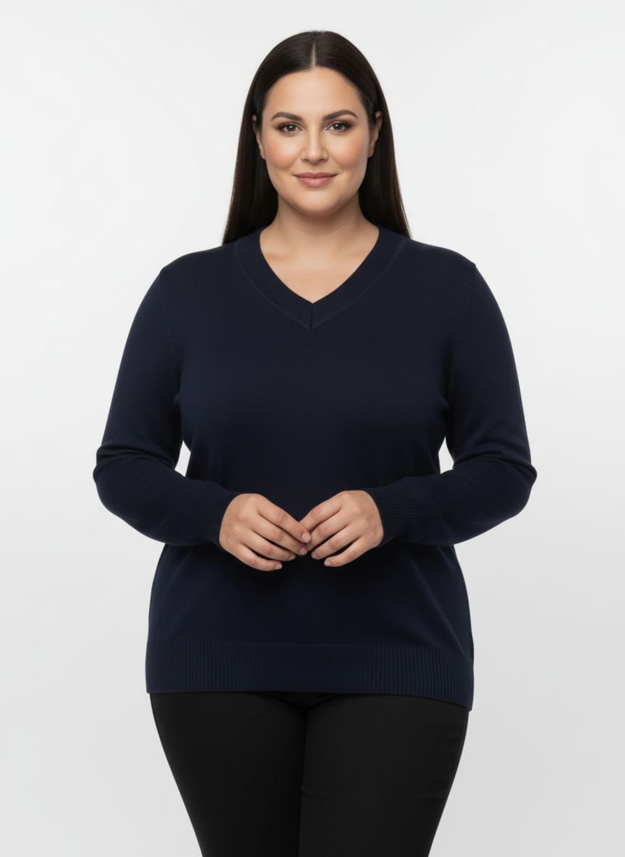 V-Ausschnitt-Pullover aus Feinstrick - marine