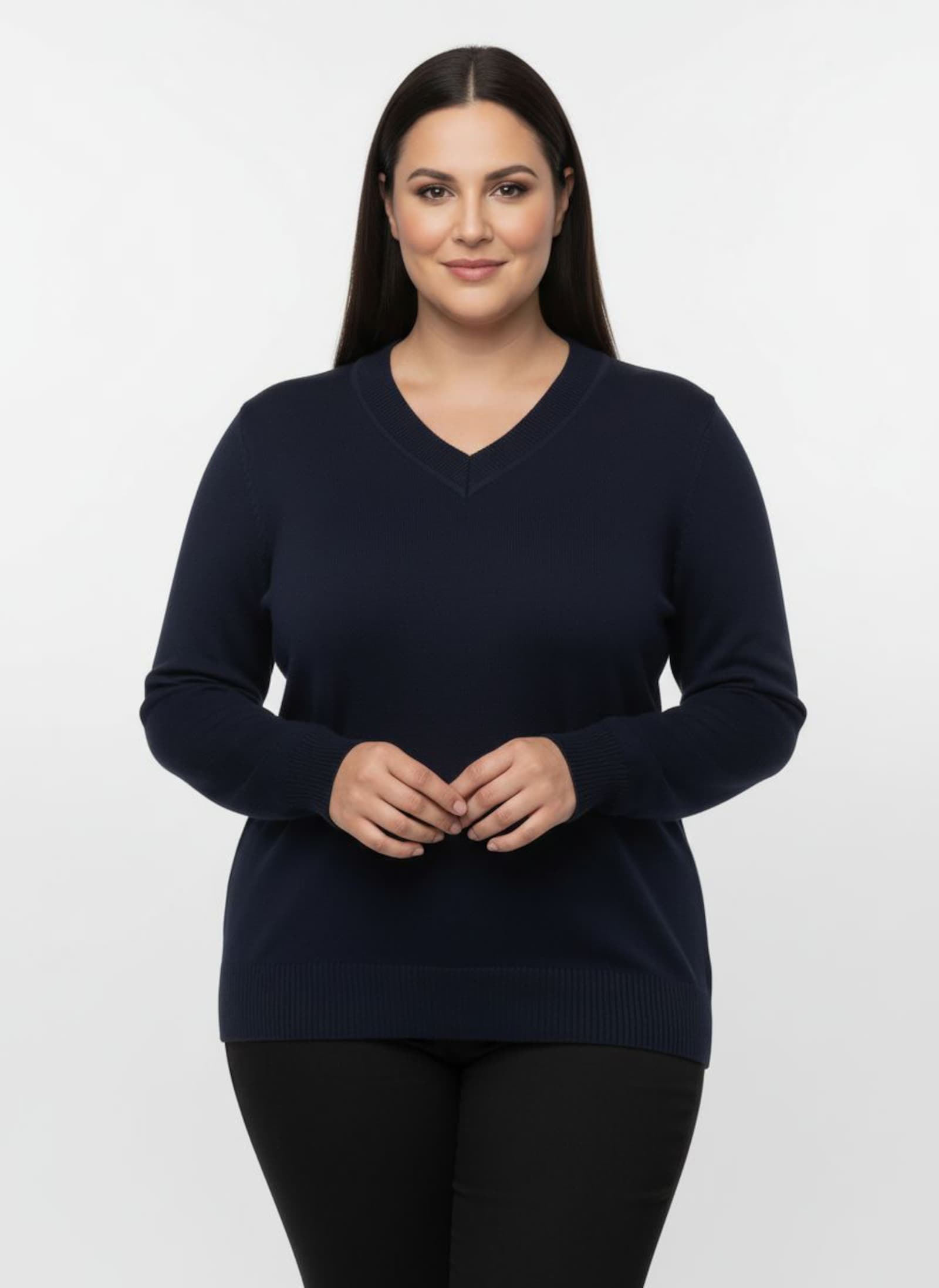 V-Ausschnitt-Pullover aus Feinstrick - marine