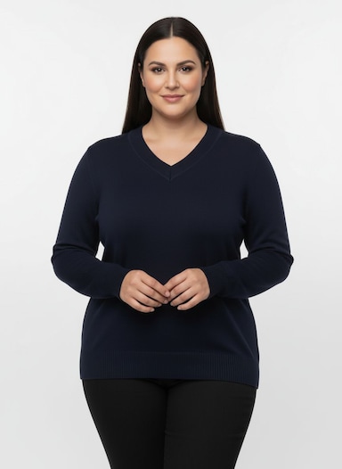 V-Ausschnitt-Pullover aus Feinstrick - marine