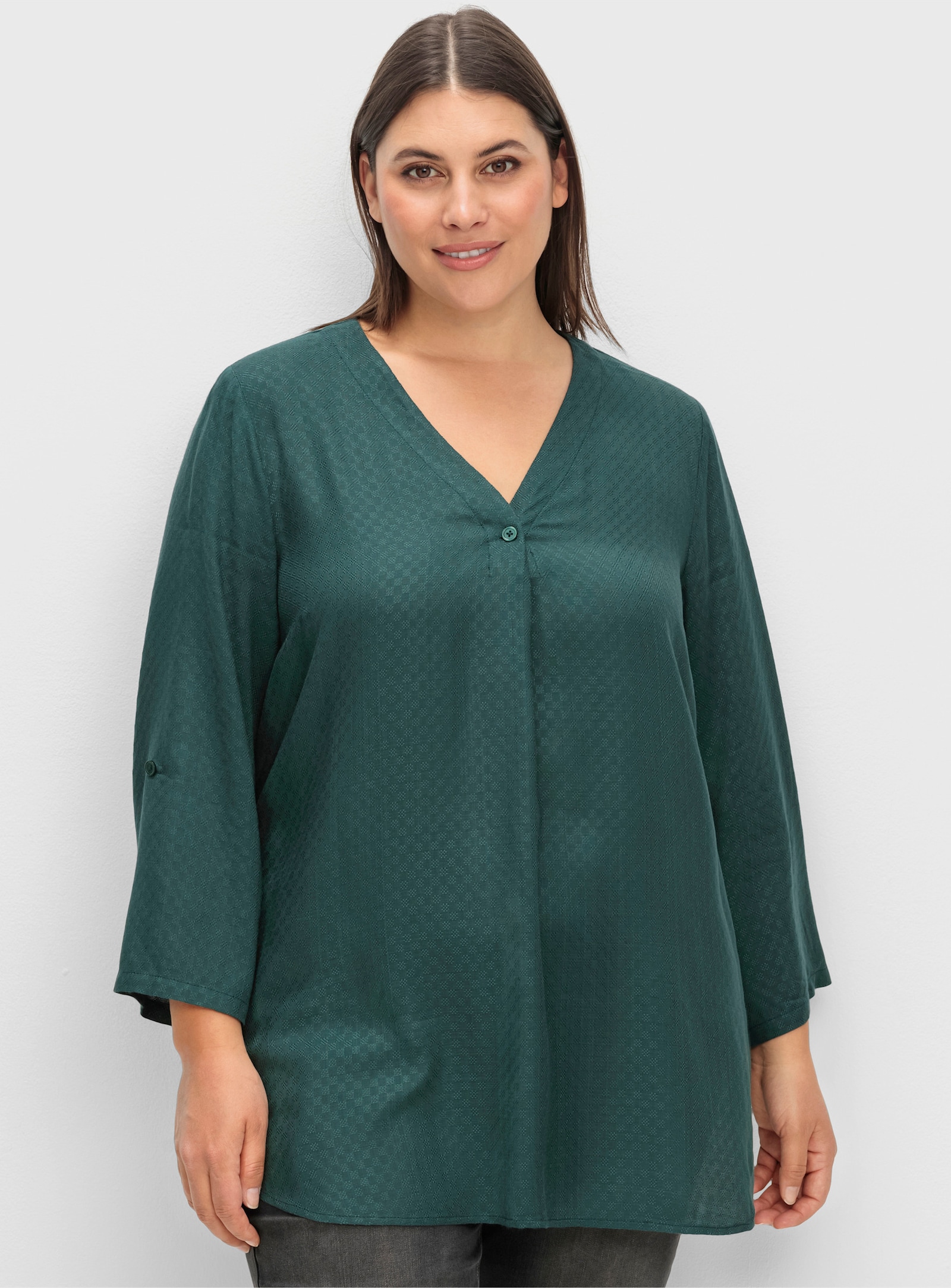 sheego Tunika mit dekorativer Falte - tiefgrün