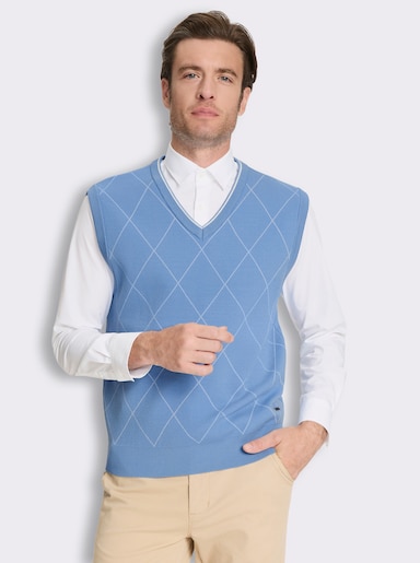 Marco Donati Pullunder mit Rauten-Jacquard - himmelblau-ecru-gemustert