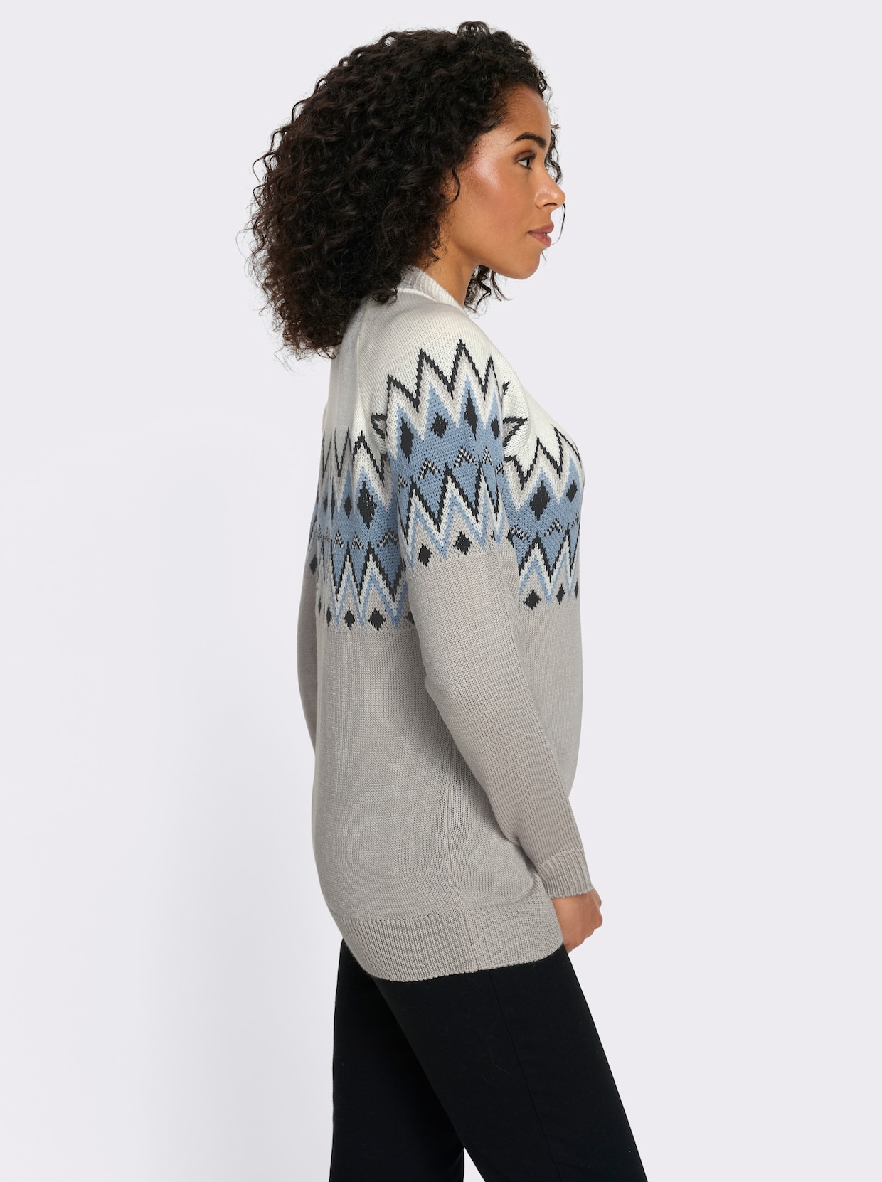 Langarm-Pullover mit Norweger-Muster - hellgrau-eisblau-gemustert