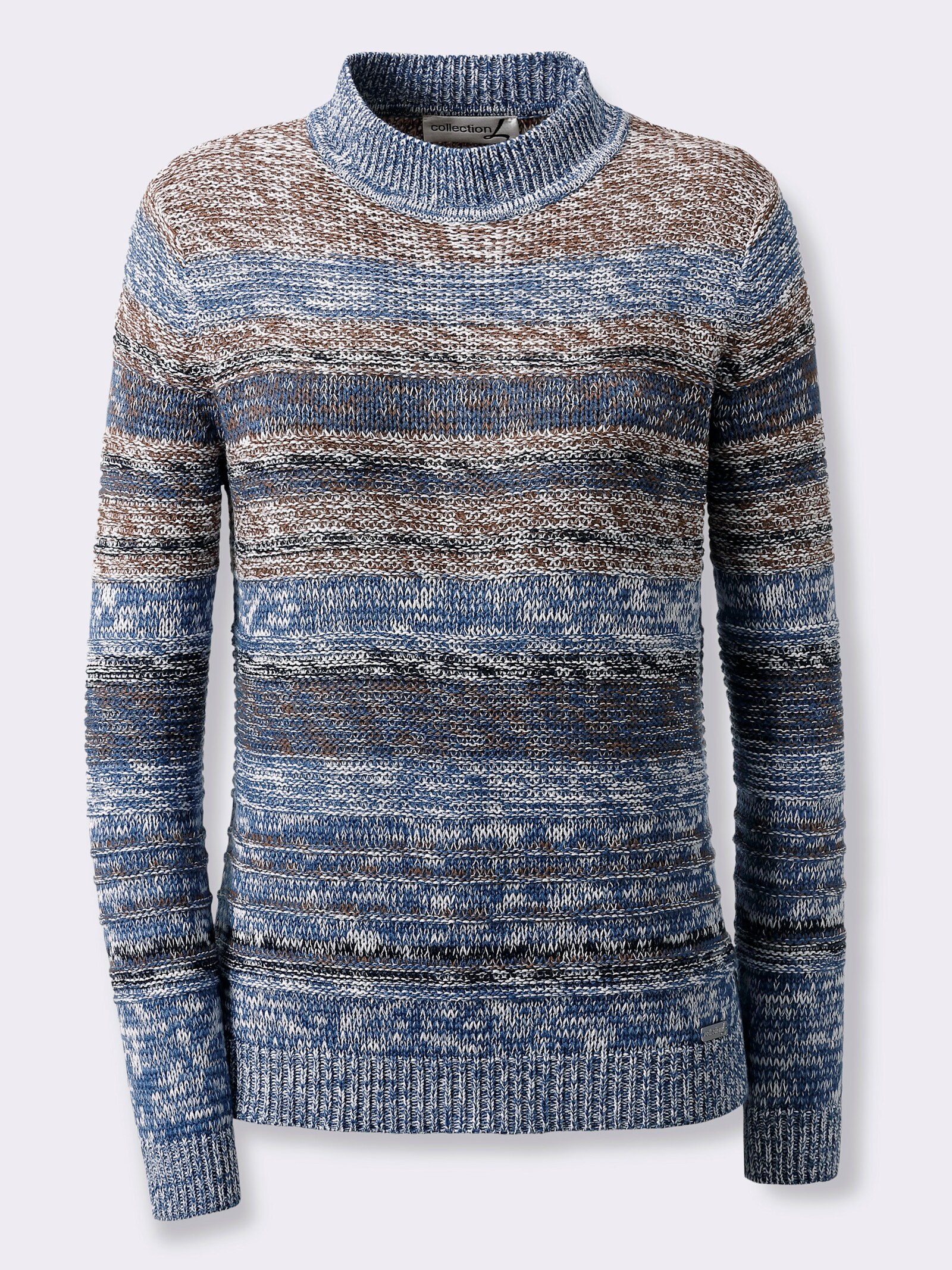 Langarm-Pullover mit Strickstruktur - jeansblau-braun-meliert