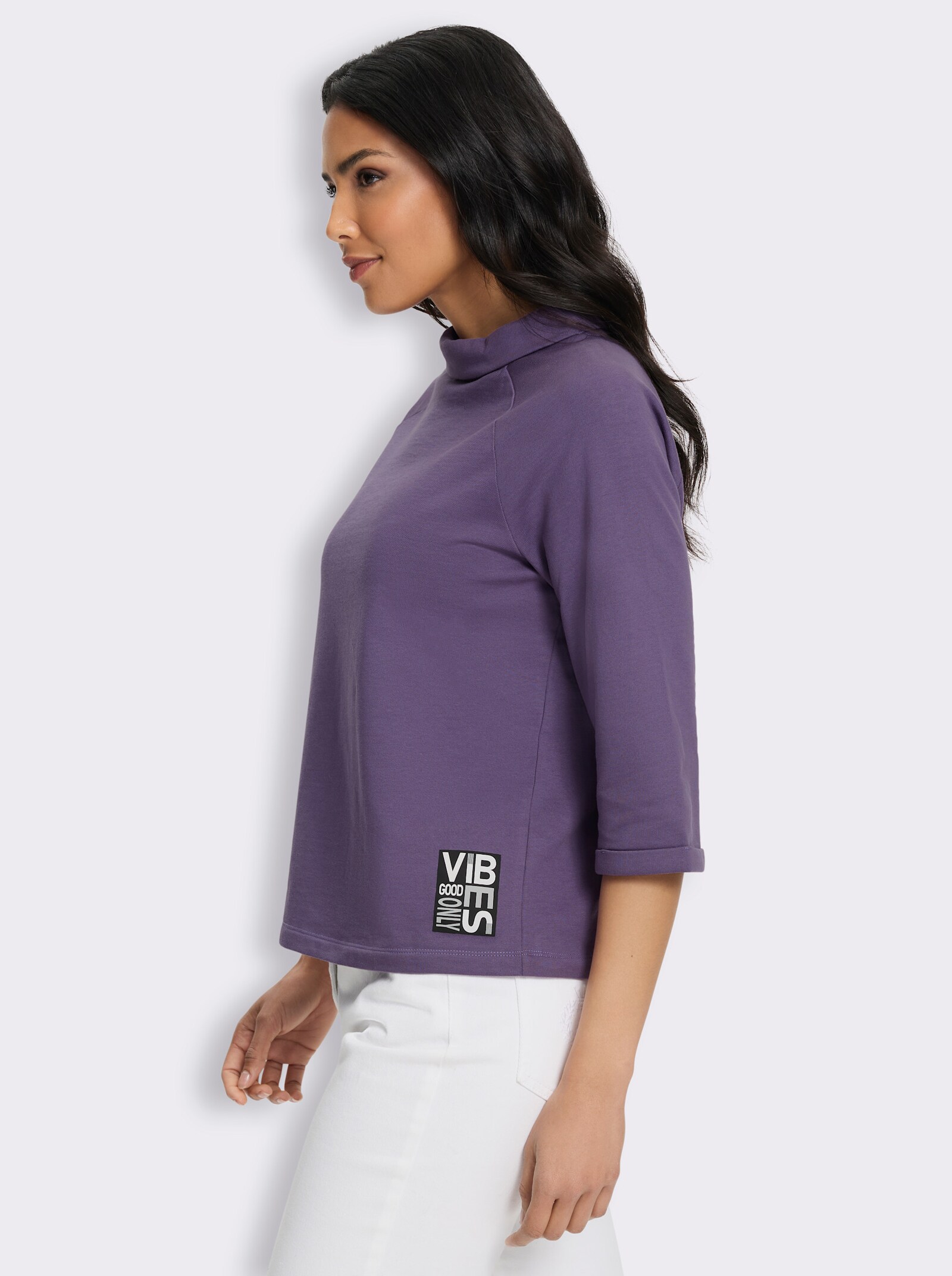 3/4-Arm-Shirt mit halsfernem Stehkragen - feige
