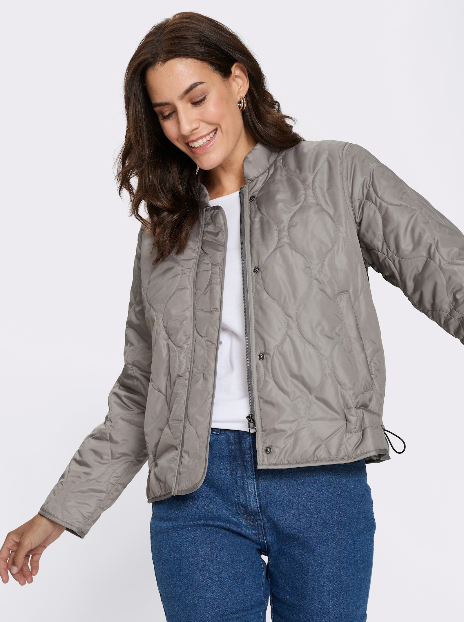 Prešív. bunda, ozd.stehy - hnedosivá