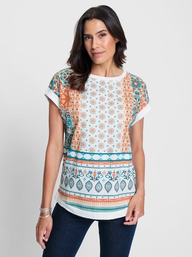 Kurzarmshirt mit Muster-Mix - apricot-salbei-bedruckt