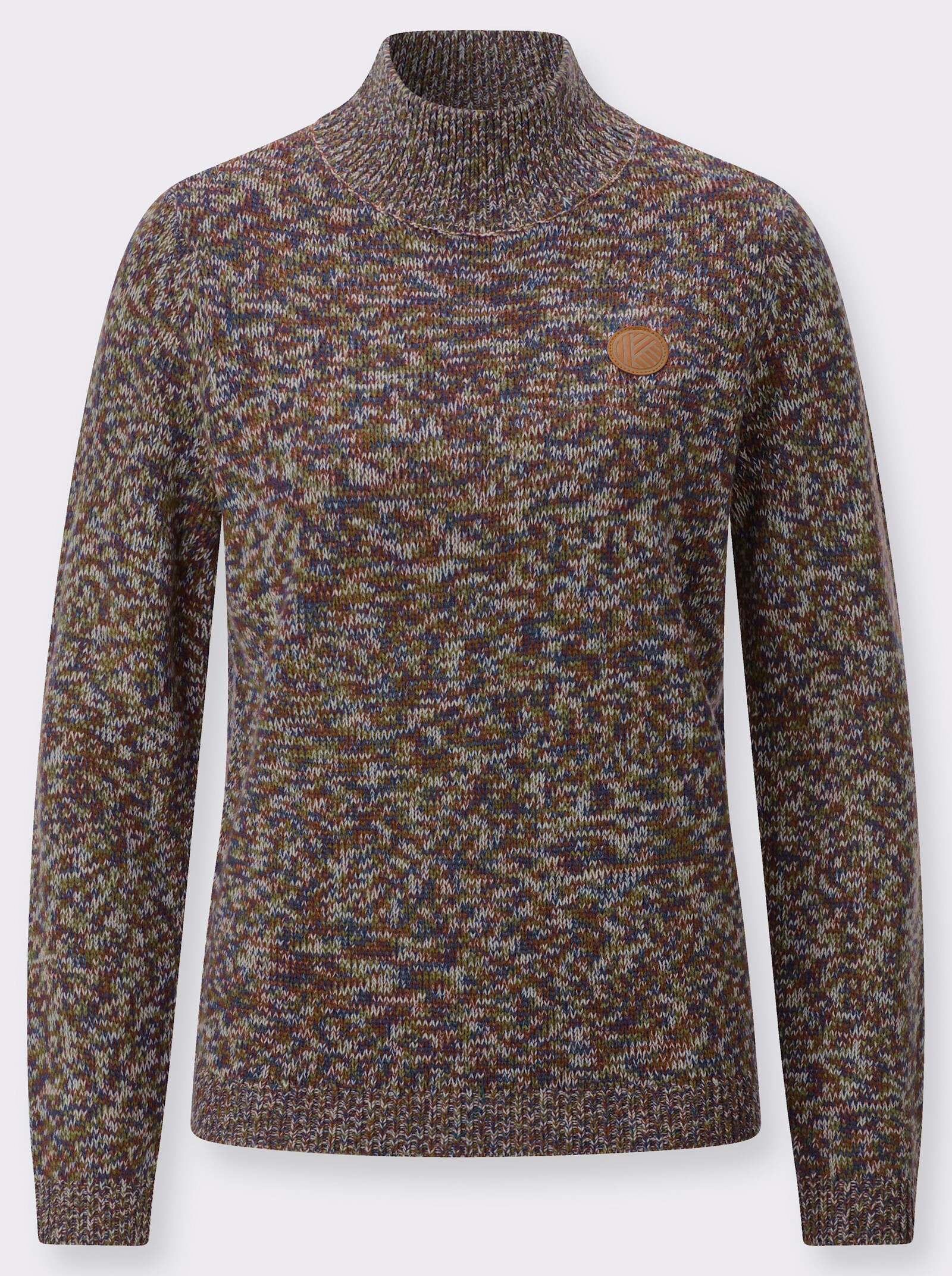 Stehkragenpullover in Melange-Optik - ecru-oliv-meliert