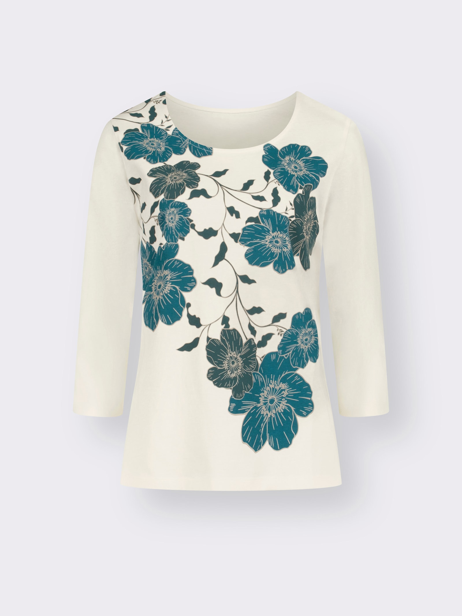 3/4-Arm-Shirt mit platziertem Blumenprint - champagner-petrol-bedruckt