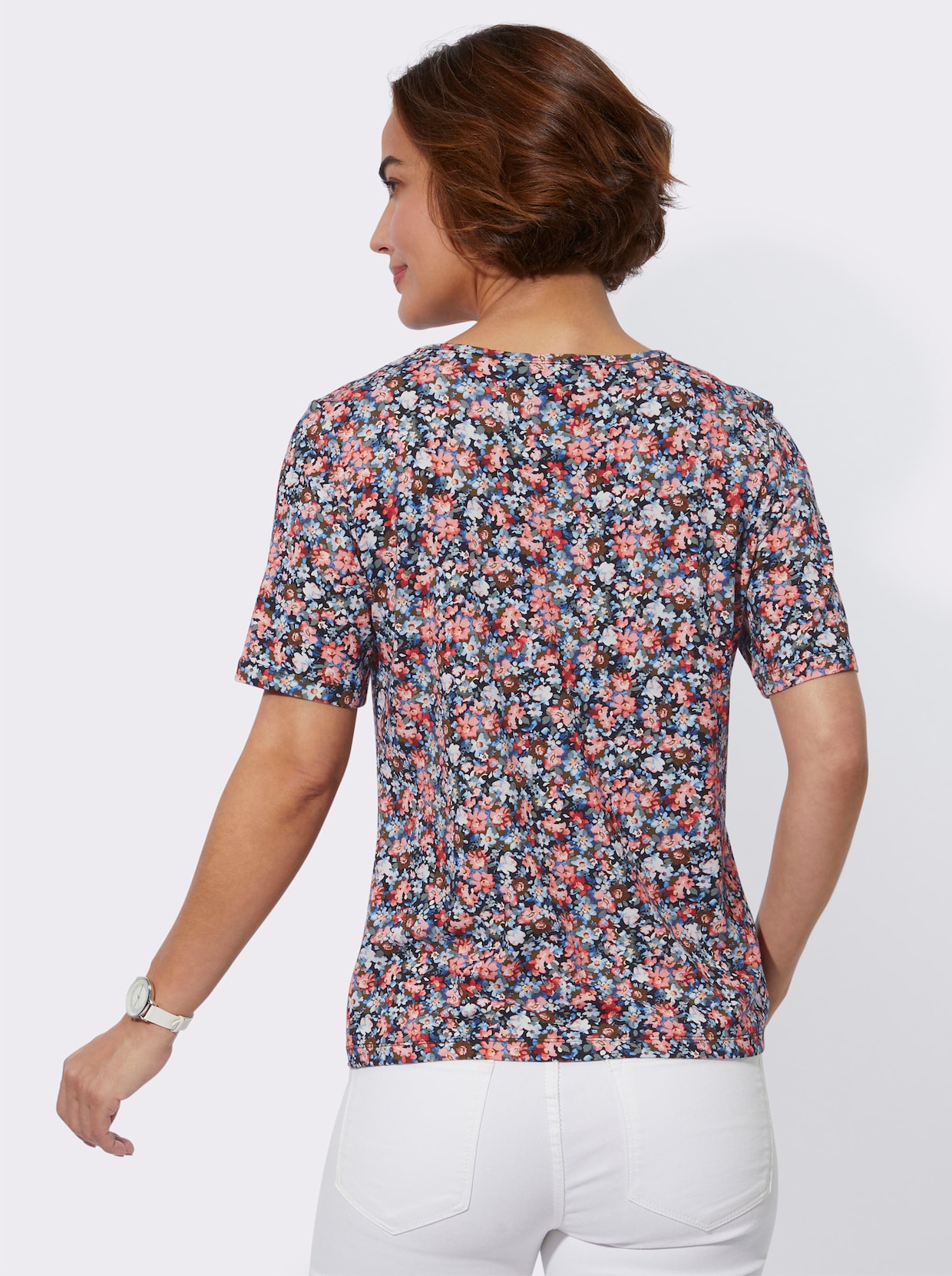 Rundhalsshirt - marine-flamingo-bedruckt