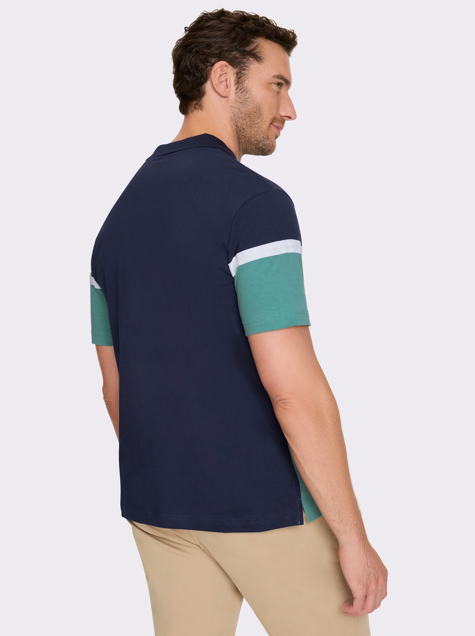 Catamaran Kortärmad topp i bomull. Färgblock - marin-salvia