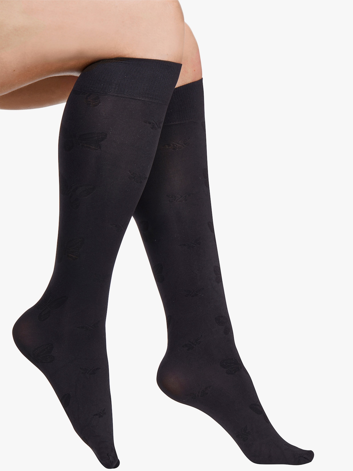 Kompressionsstrümpfe mit Schmetterlings-Muster - schwarz