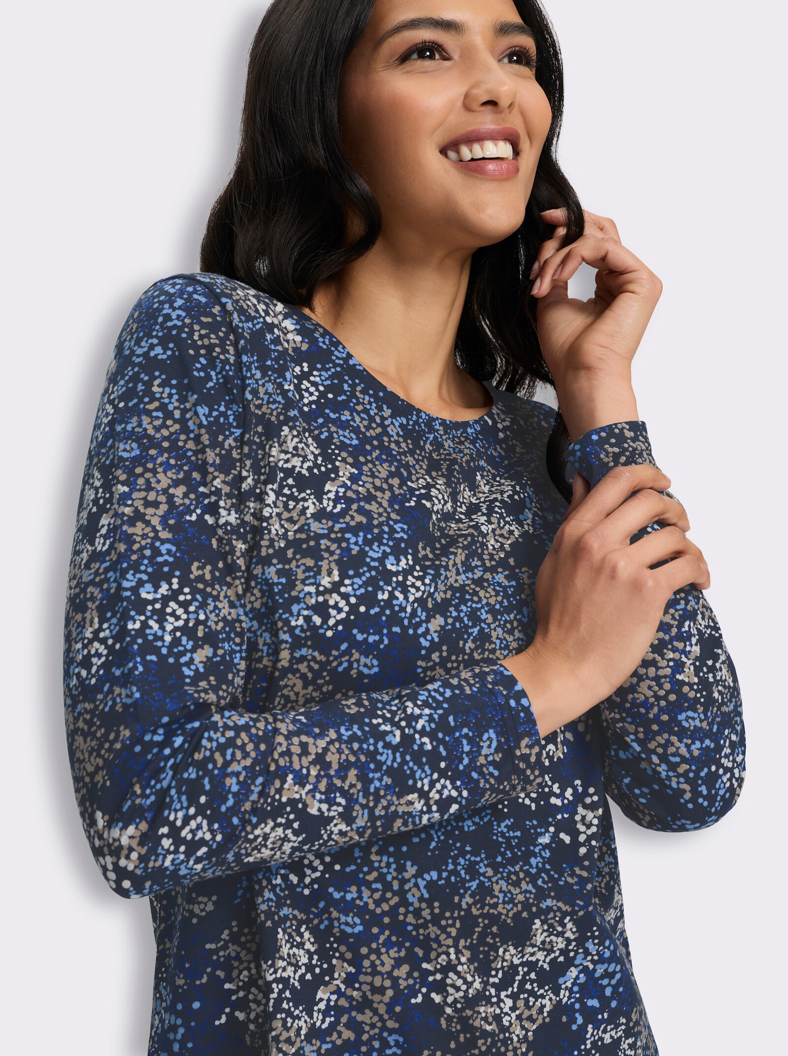 Langarmshirt mit Print - marine-beige-bedruckt