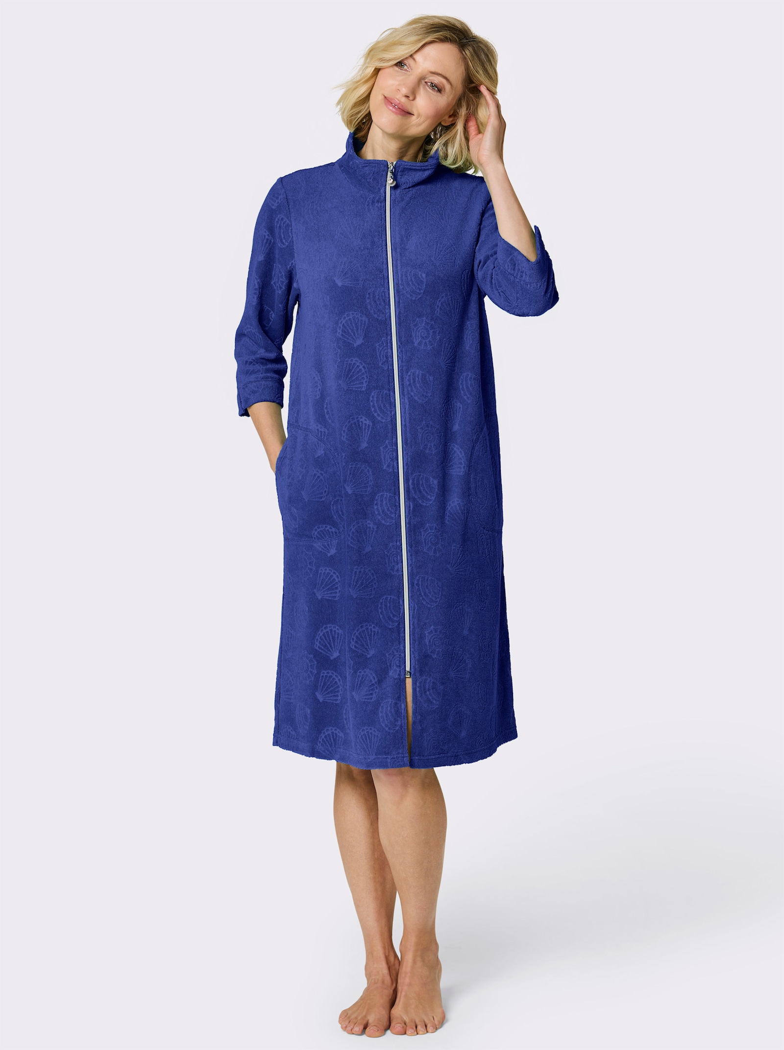 feel good Bademantel mit Strukturmuster - royalblau